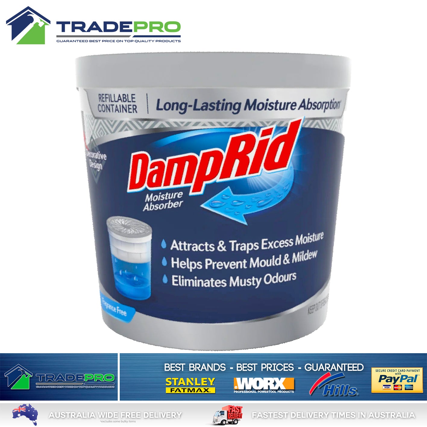 2x DampRid Moisture Absorber 311g Refillable Damp Rid Model Mould Odour Kill