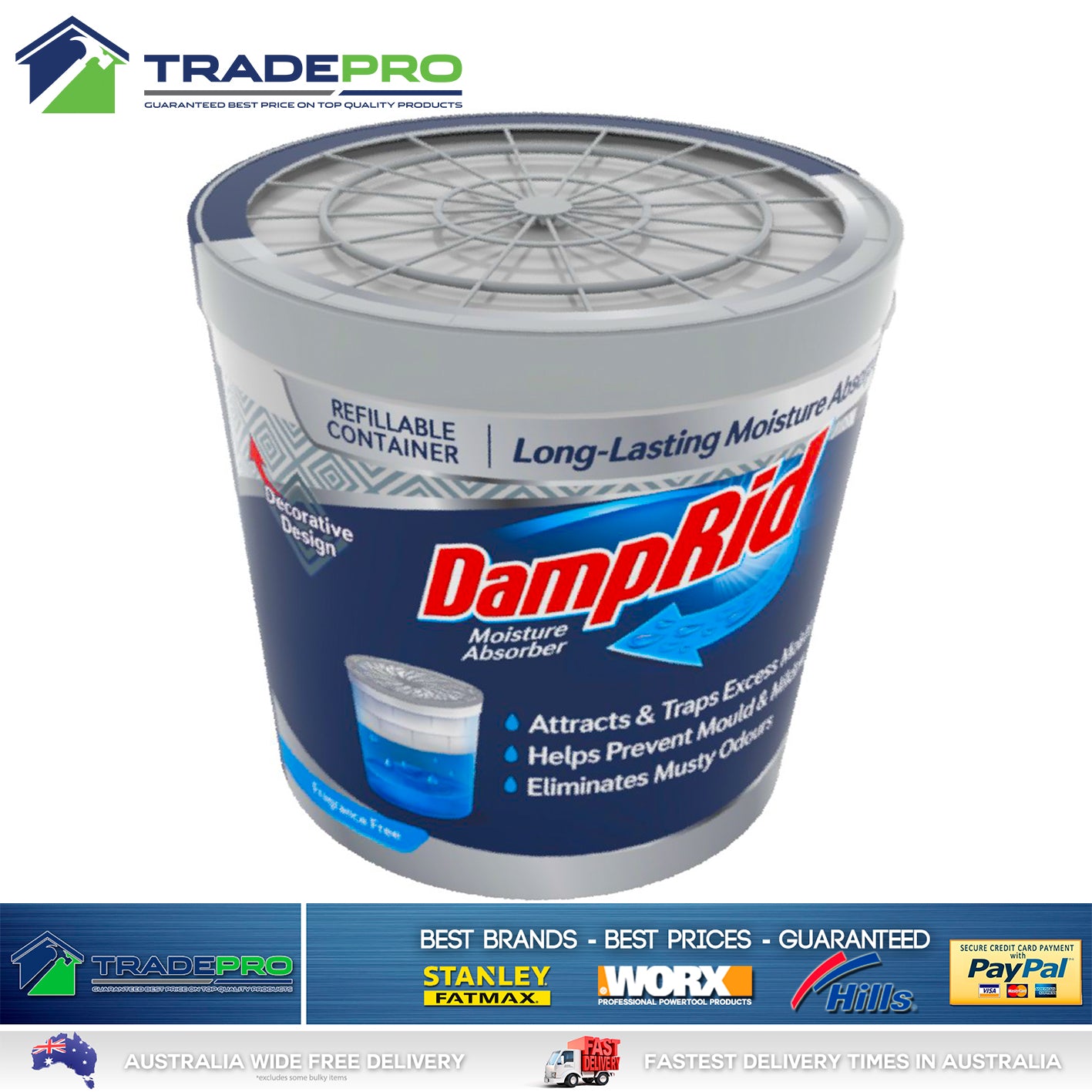 2x DampRid Moisture Absorber 311g Refillable Damp Rid Model Mould Odour Kill