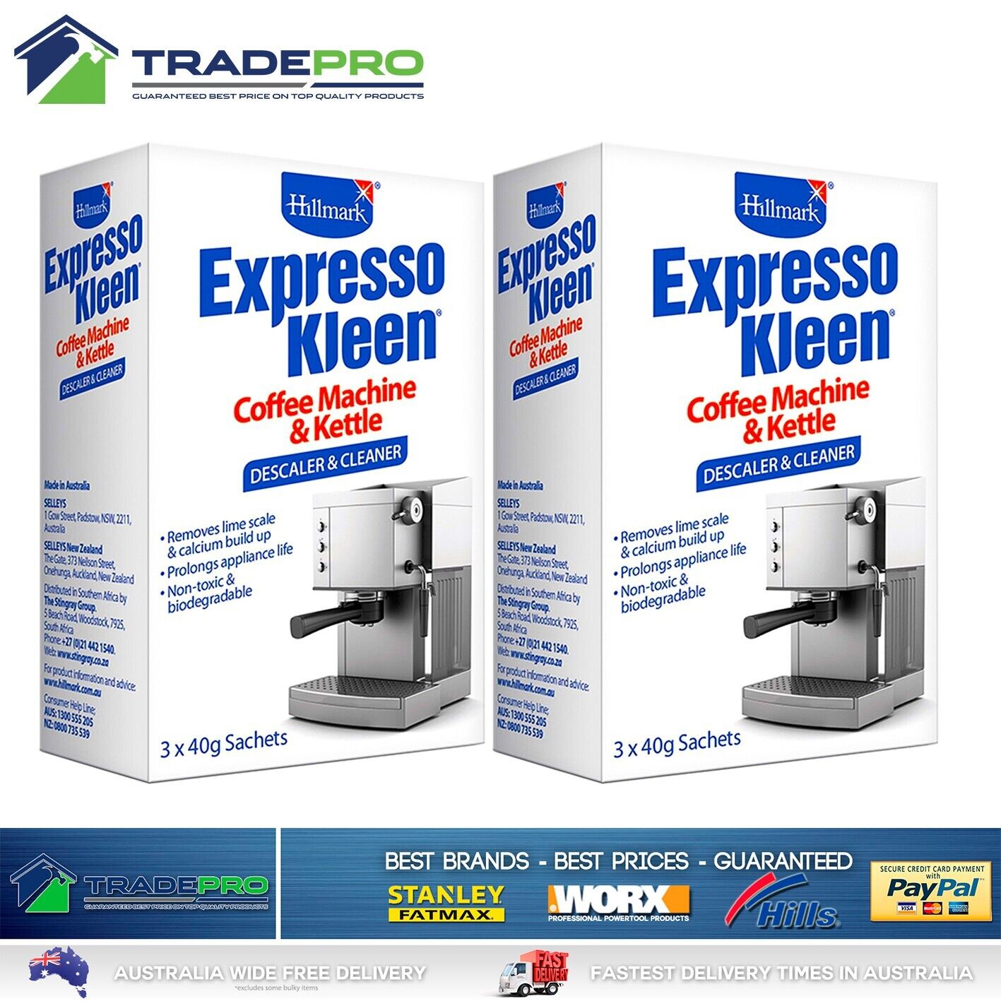 Hillmark 80g (6 Satchel) Expresso Kleen Coffee Machine Kettle Appliance Descaler