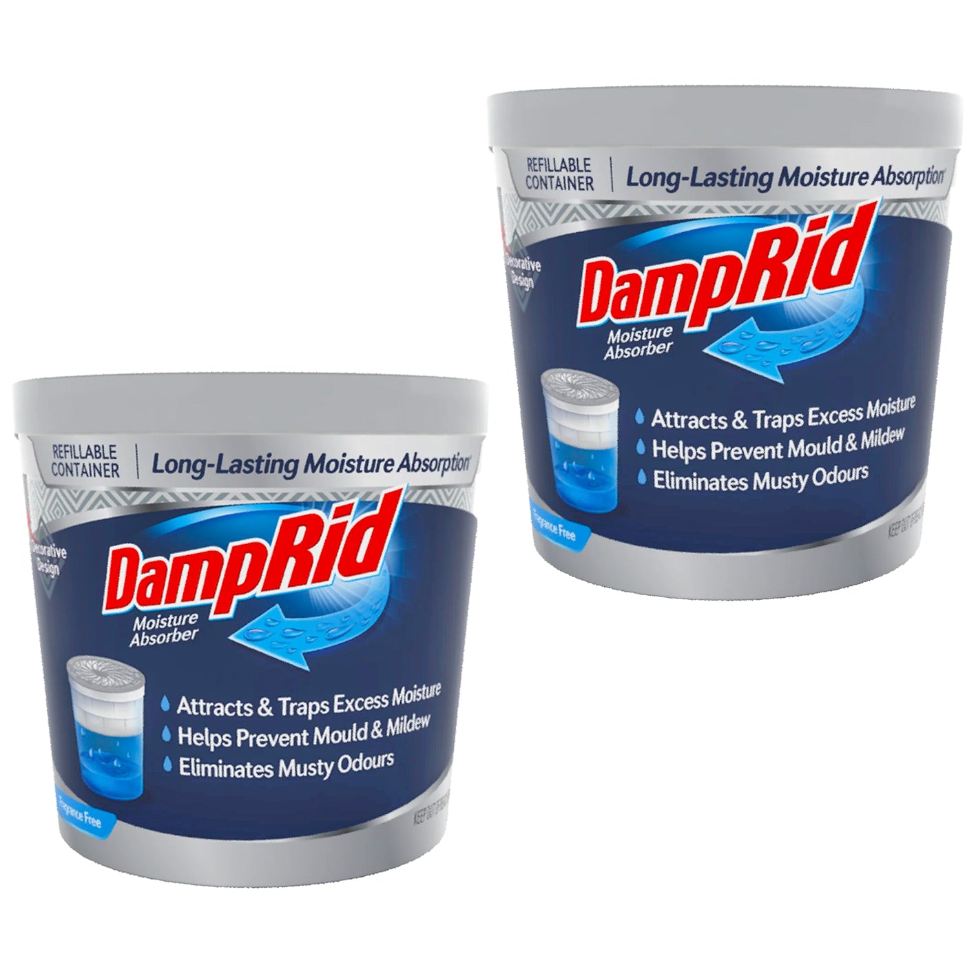 2x DampRid Moisture Absorber 311g Refillable Damp Rid Model Mould Odour Kill