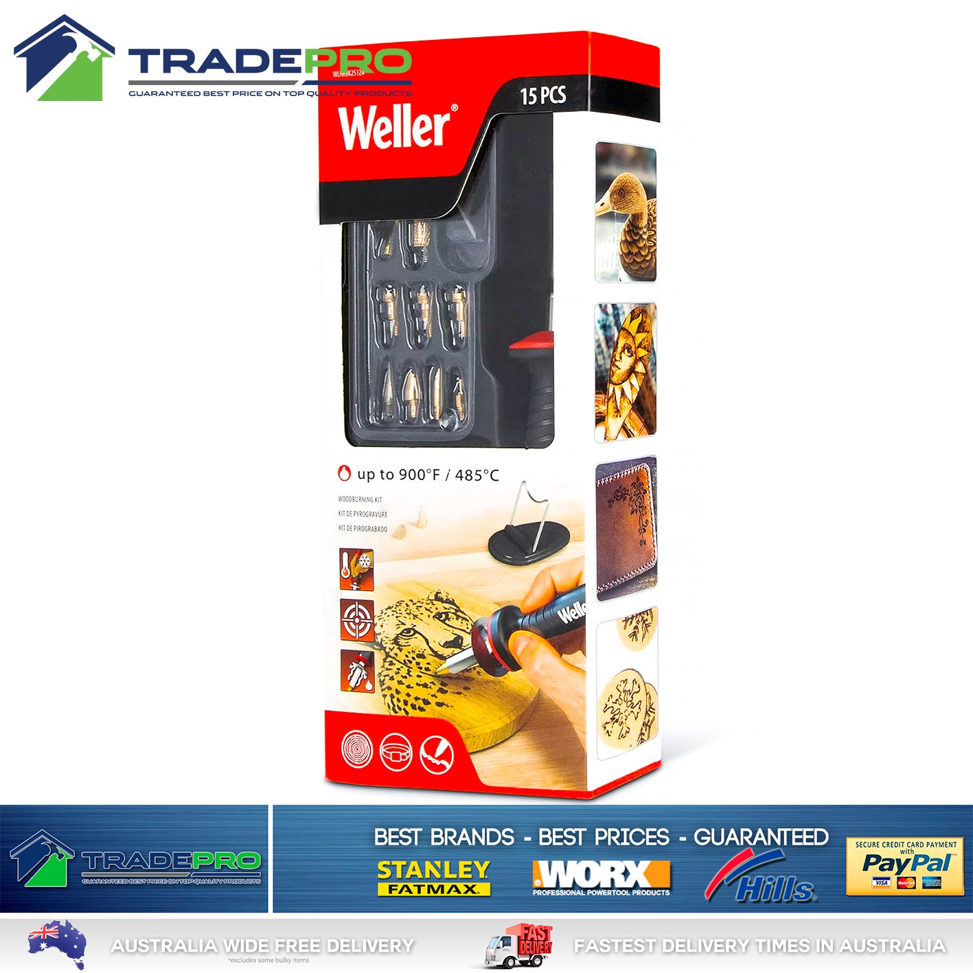 Professional Wood Leather Burning Hobby Kit 15pc Pyrography Set 240V Weller
