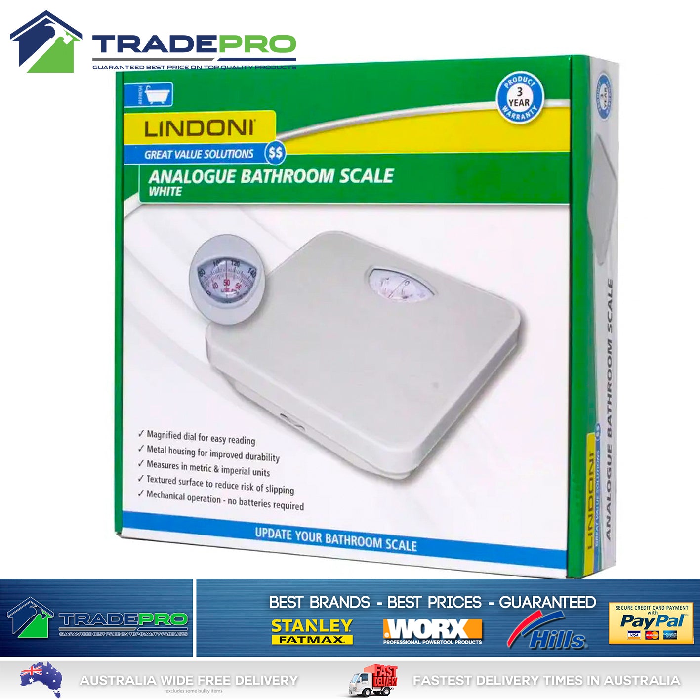 Bathroom Scale Mechanical Lindoni® PRO Quality Weight Scales White 130kg 7545627