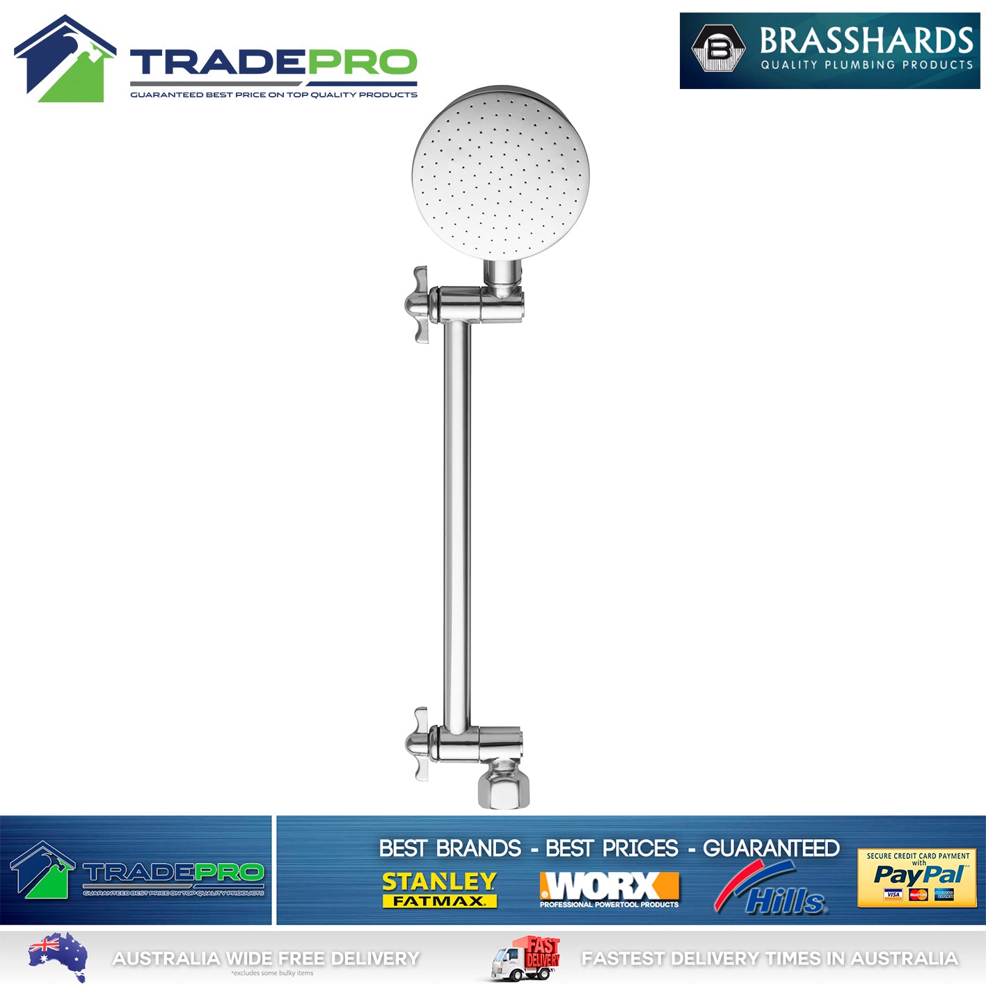 Shower Head & Arm Kit Brasshards® PRO EZYFIT Hi-Low Chrome All Directional WELS