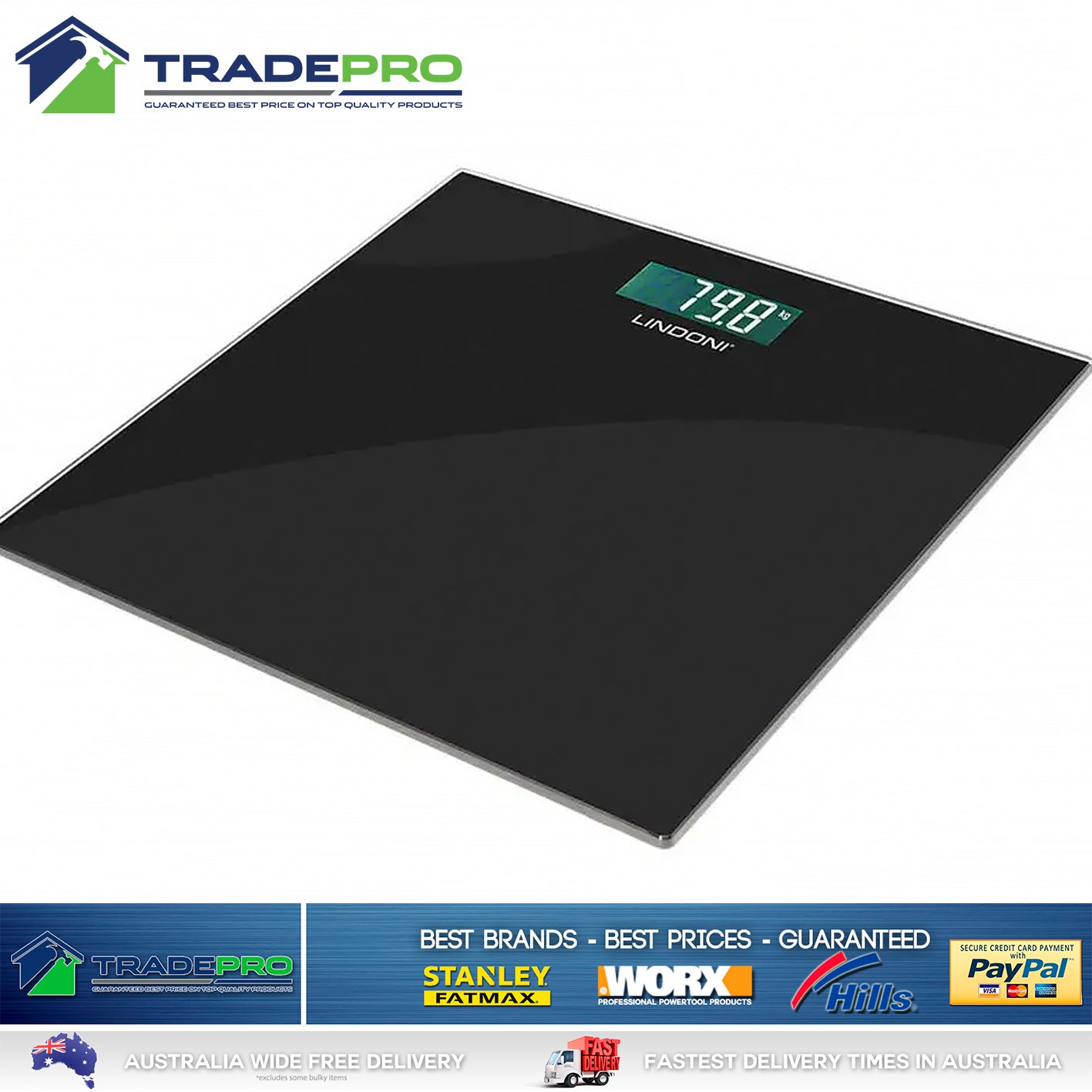 Bathroom Scale Digital Glass PRO Lindoni® Electronic Scales LCD Black 7545643