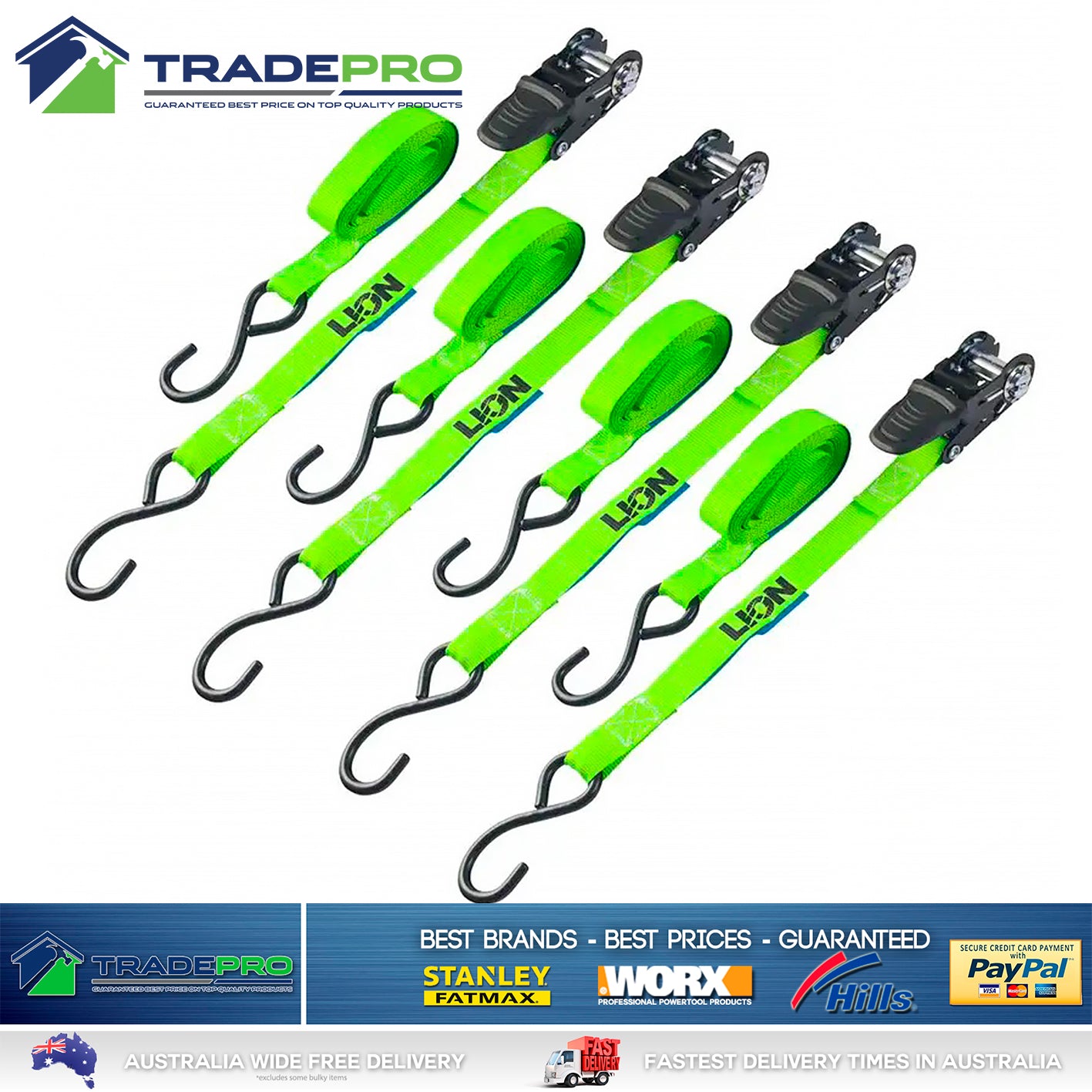 Ratchet Tie Down Heavy Duty 4x25MM 4PC 4M PRO Trailer Truck Commercial Straps
