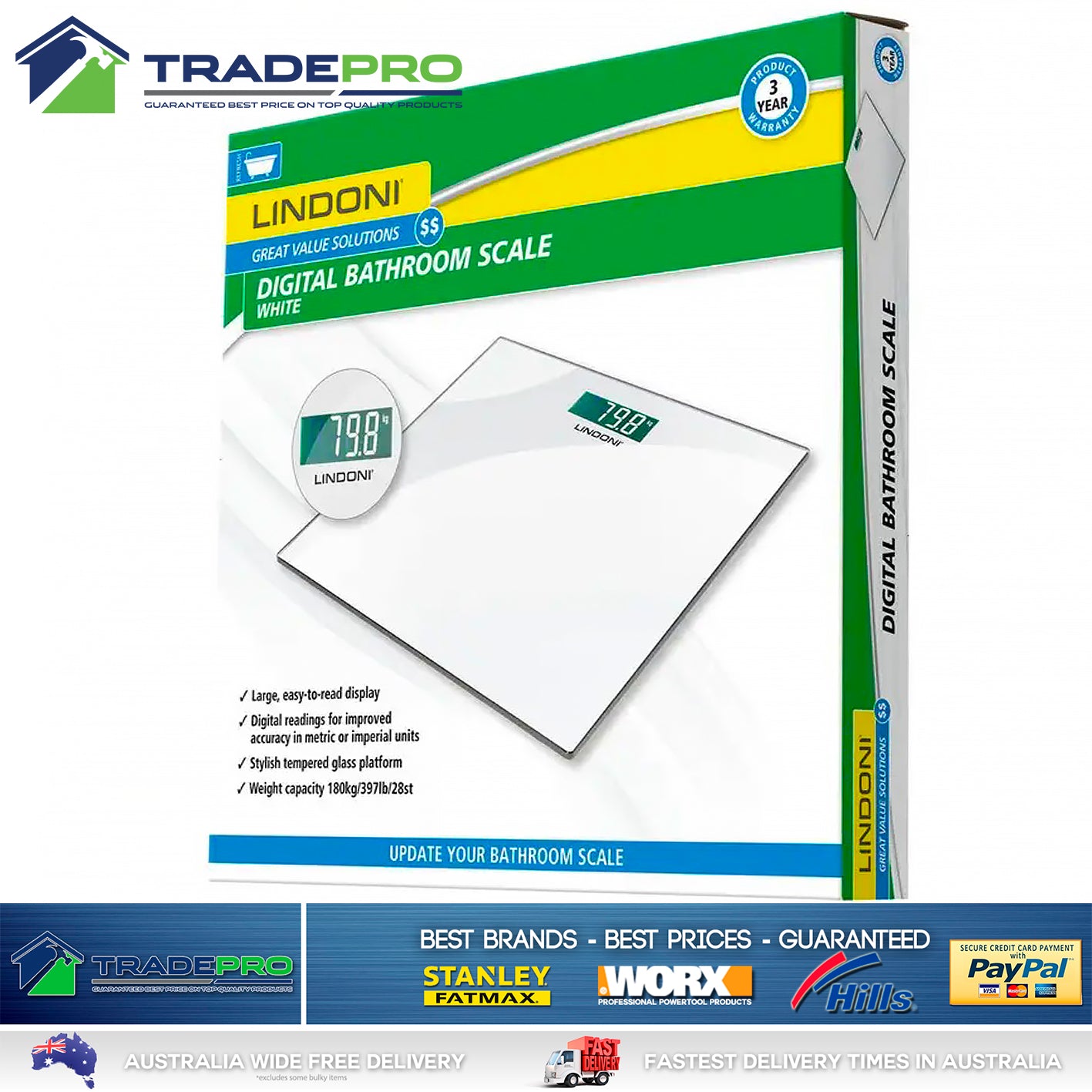 Bathroom Scale Digital Glass PRO Quality Lindoni® Electronic Scales LCD 7545635