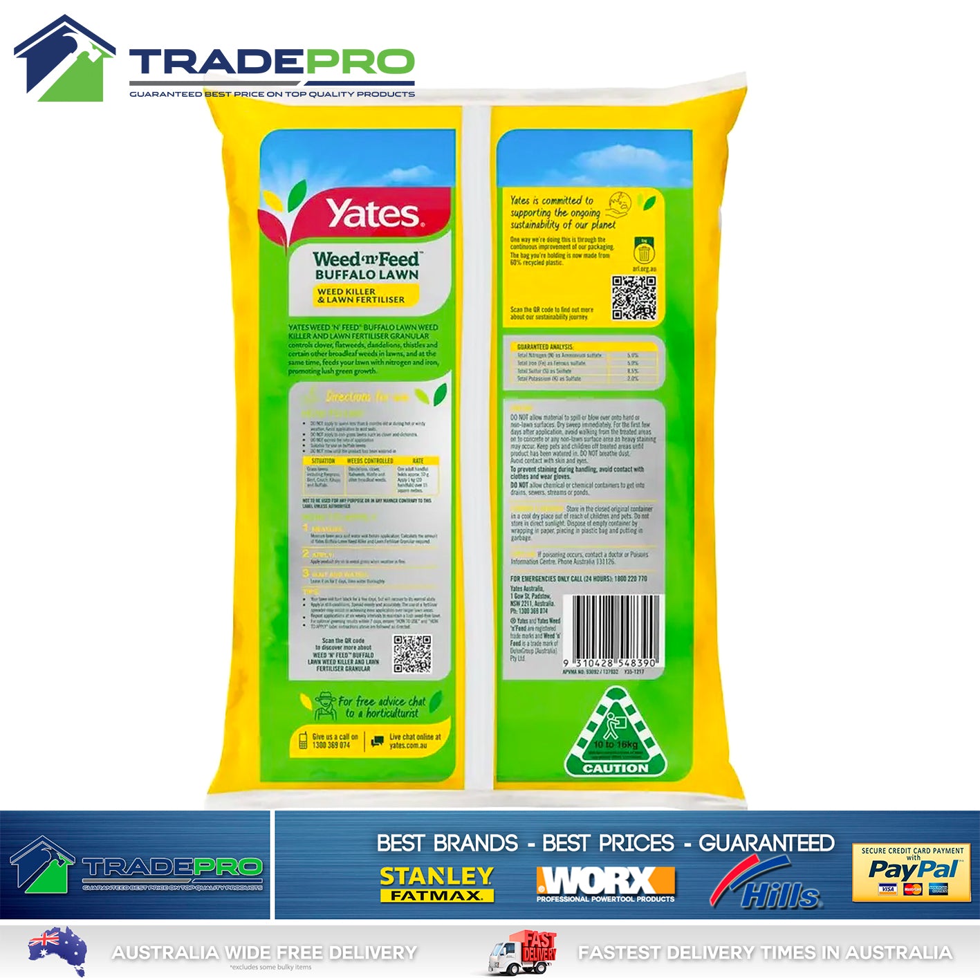 Yates PRO 10kg Buffalo Pro Weed 'n' Feed Granular Weed Killer and Fertilizer