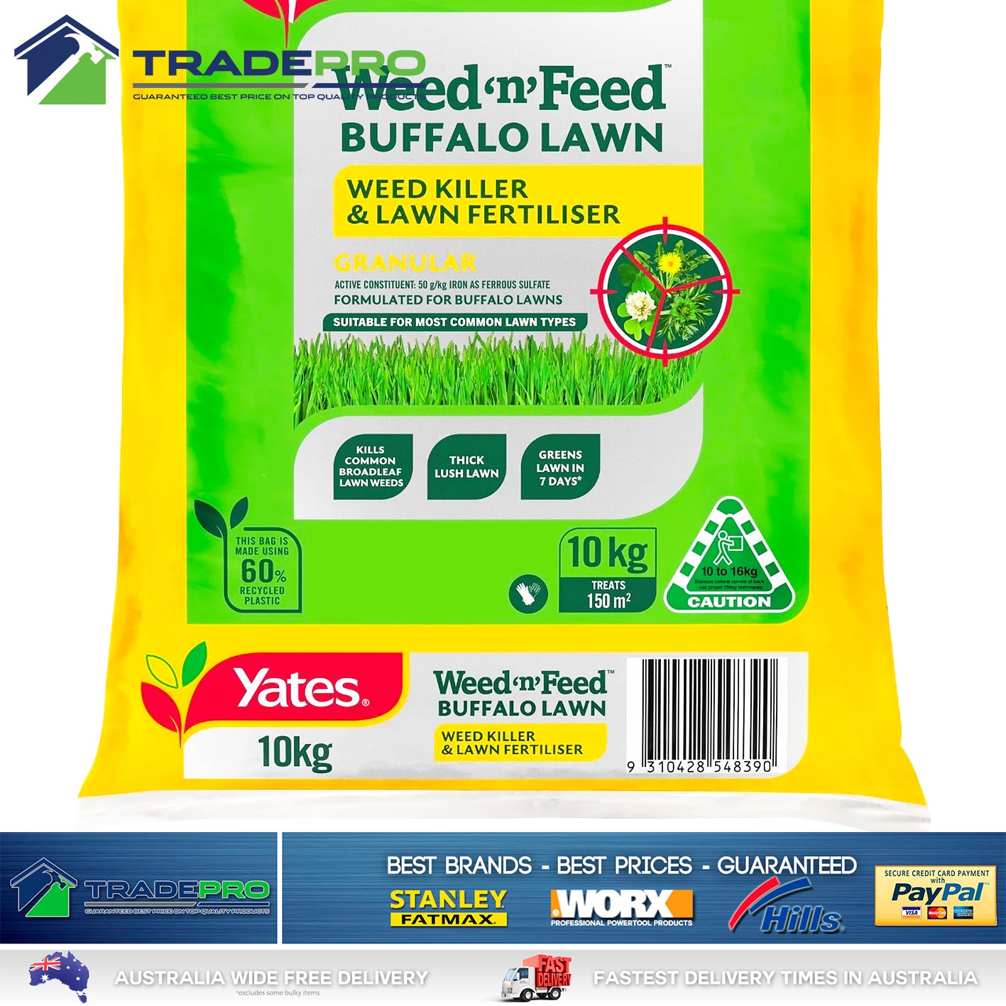Yates PRO 10kg Buffalo Pro Weed 'n' Feed Granular Weed Killer and Fertilizer