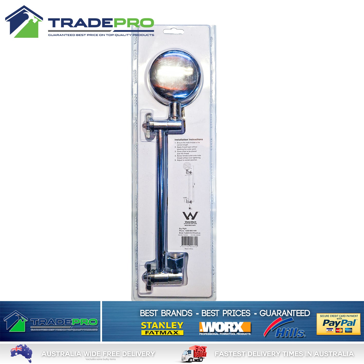 Shower Head & Arm Kit Buyright® PRO EZYFIT Hi-Low Chrome All Directional WELS