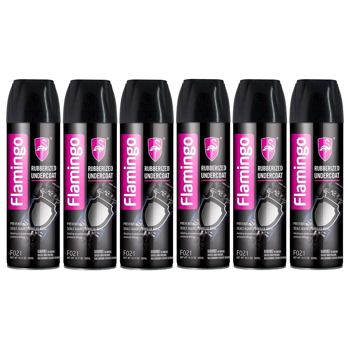 6x Rubberised Undercoat Spray 500ml Black Car Auto Boat Rust Stop Flamingo