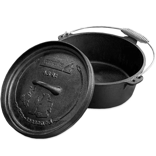 Camp Oven PRO Cast Iron 4.5 Quart Pre-Seasoned Dutch Oven Camping Fire Cooking
