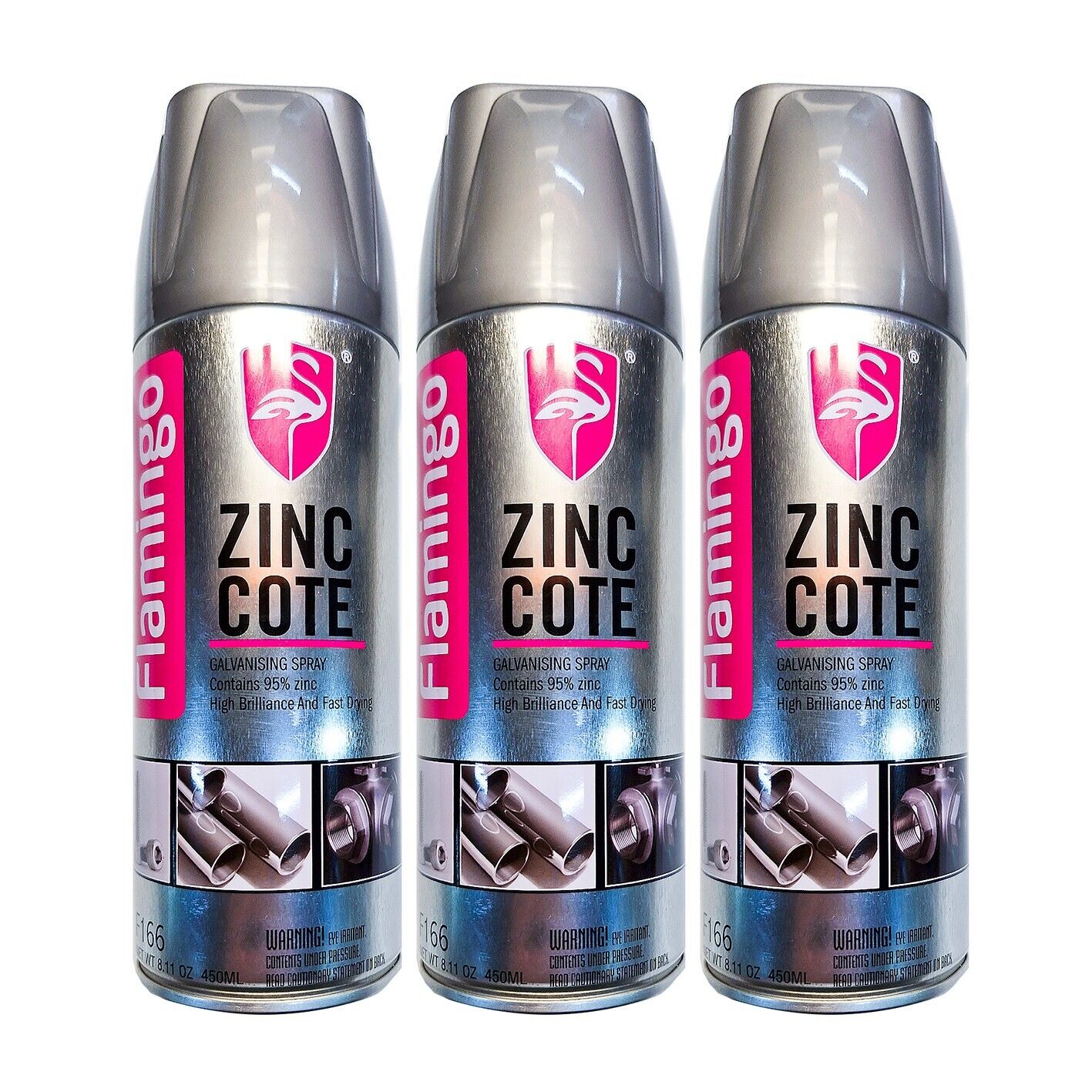 3x Spray Paint Zinc Coat 450ml Cold Gal Silver Rust Stop Aero Flamingo