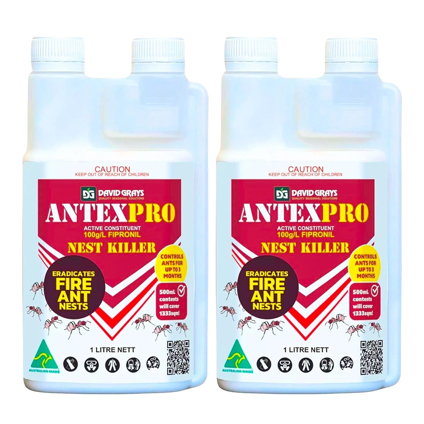 2x Ant Nest Killer Spray 1L Antex PRO Fipronil 100g/L Fireant Pest David Grays