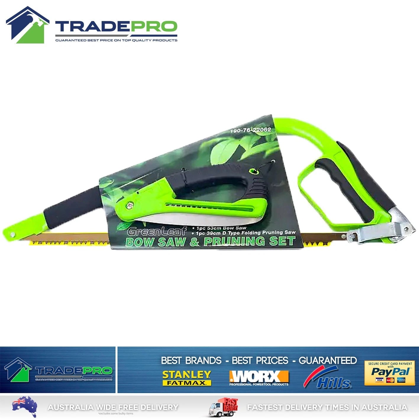 Bow Saw 525mm & 390mm Pruning Saw Combo Kit Bowsaw Quality Carbon Steel Blade