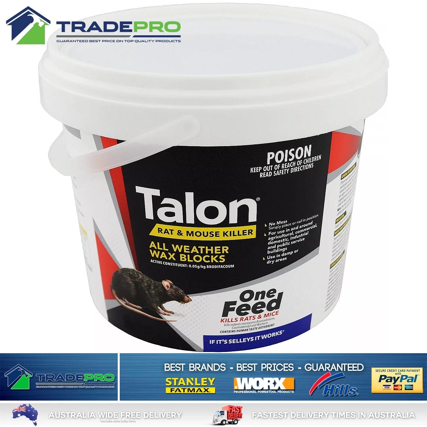 Talon Wax Blocks 2.4kg PRO Rat Mouse Bait All Weather Trap Blox Rodenticide