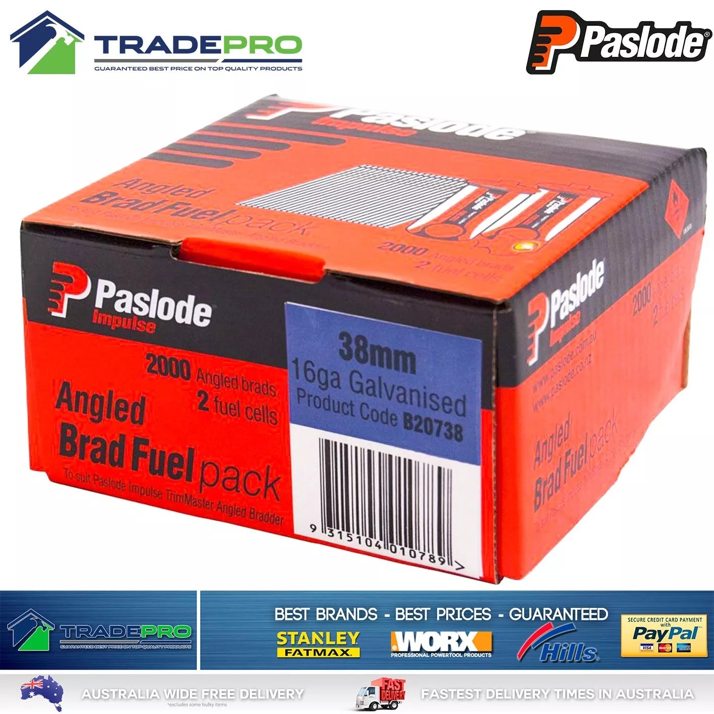 Paslode Genuine Impulse Trimmaster 38mm 2000 16 Gauge Angled Nails & 2x Gas