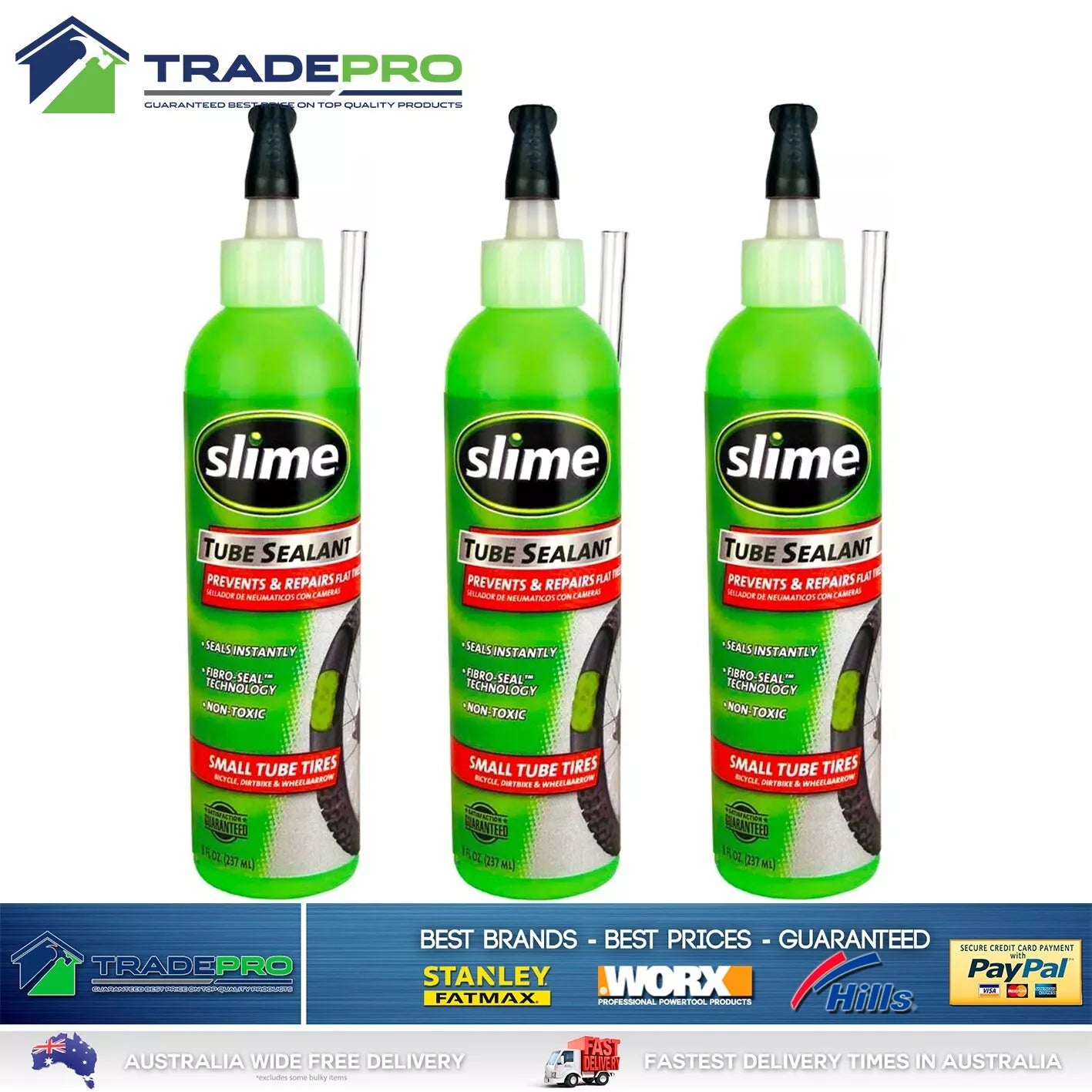 3x SLIME Bike Tube PRO Sealant Tyre Tire Puncture Repair Solution 237ml Sealer