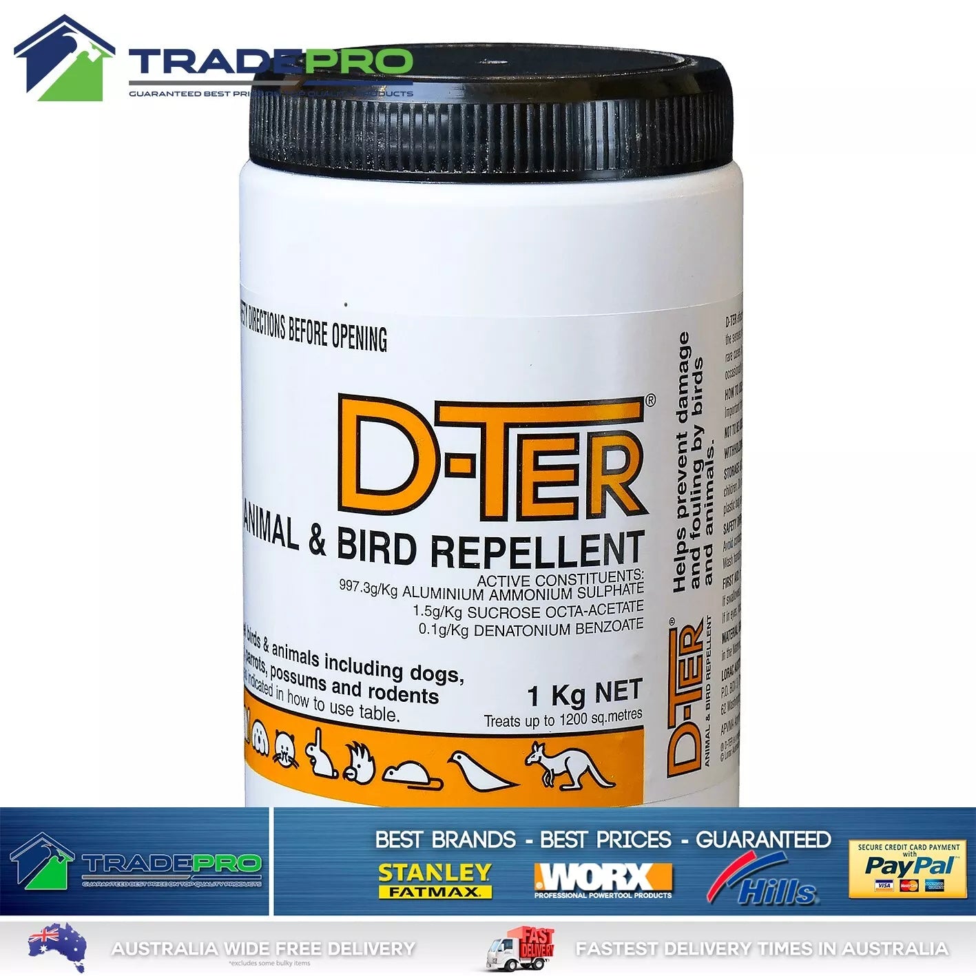 D-Ter Animal Bird Repellent 1kg Possum Deterrent Rabbit Dog Cat Animal Repeller