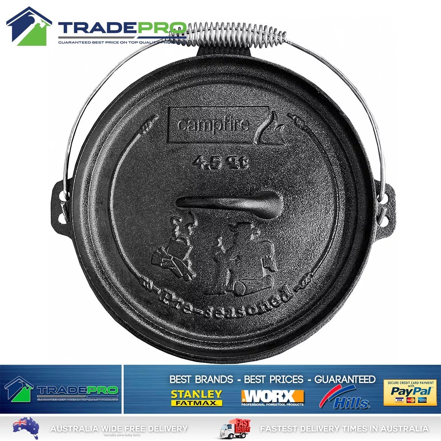 Camp Oven PRO Cast Iron 4.5 Quart Pre-Seasoned Dutch Oven Camping Fire Cooking