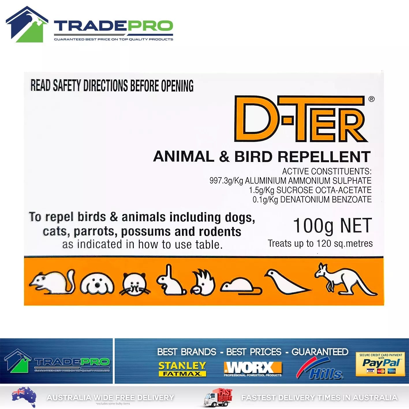 D-Ter Animal Bird Repellent 100gm Possum Deterrent Rabbit Dog Cat Animal Spray