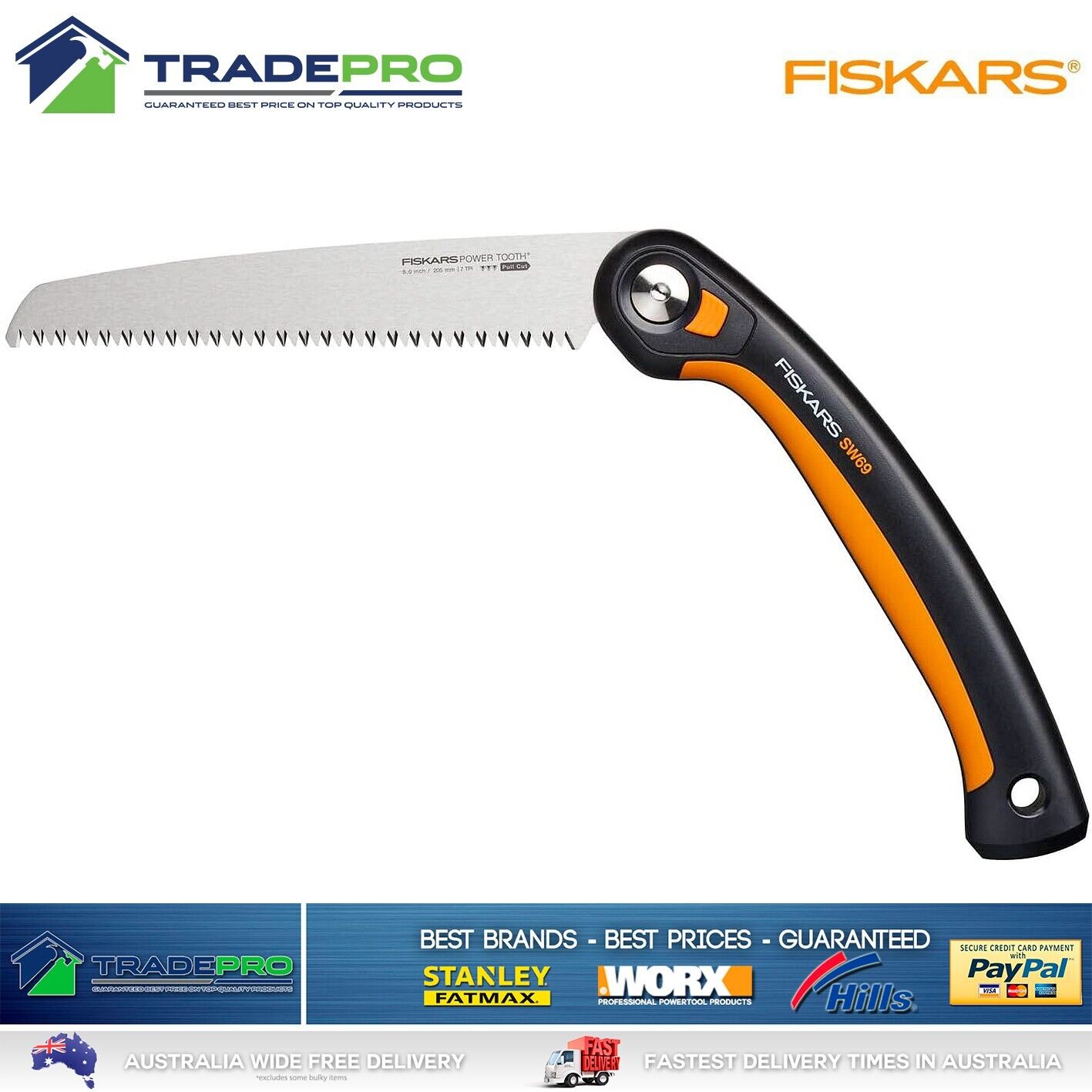 Fiskars PRO Folding Saw 21cm 3 Position Premium Pruning Pull Pruner Razor Teeth