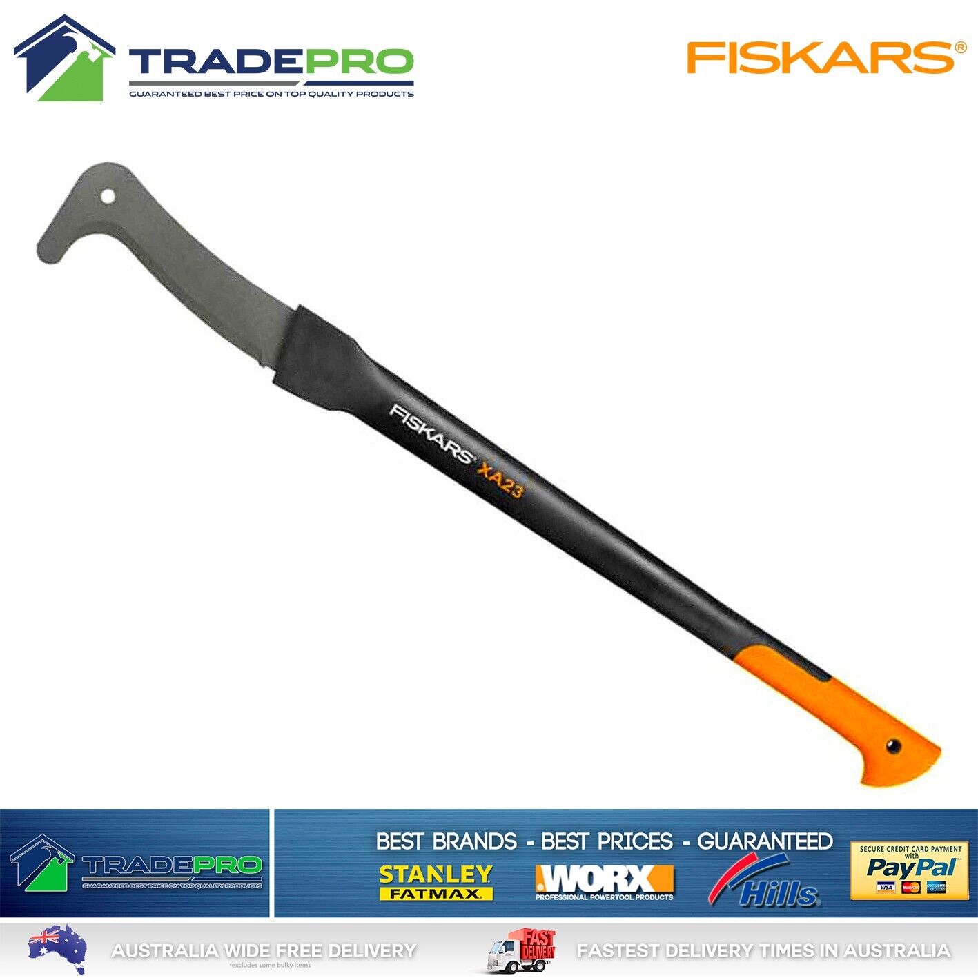 Fiskars Brush Hook 940mm 993g Wood Xpert XA23 Axe Garden Scrub