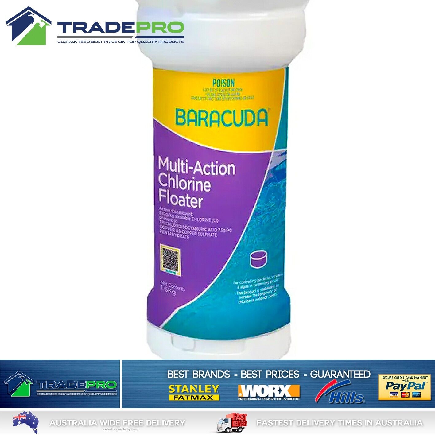 Pool Tablets & Floater PRO Monthly Chlorine 1.6kg Baracuda Multi Action Water