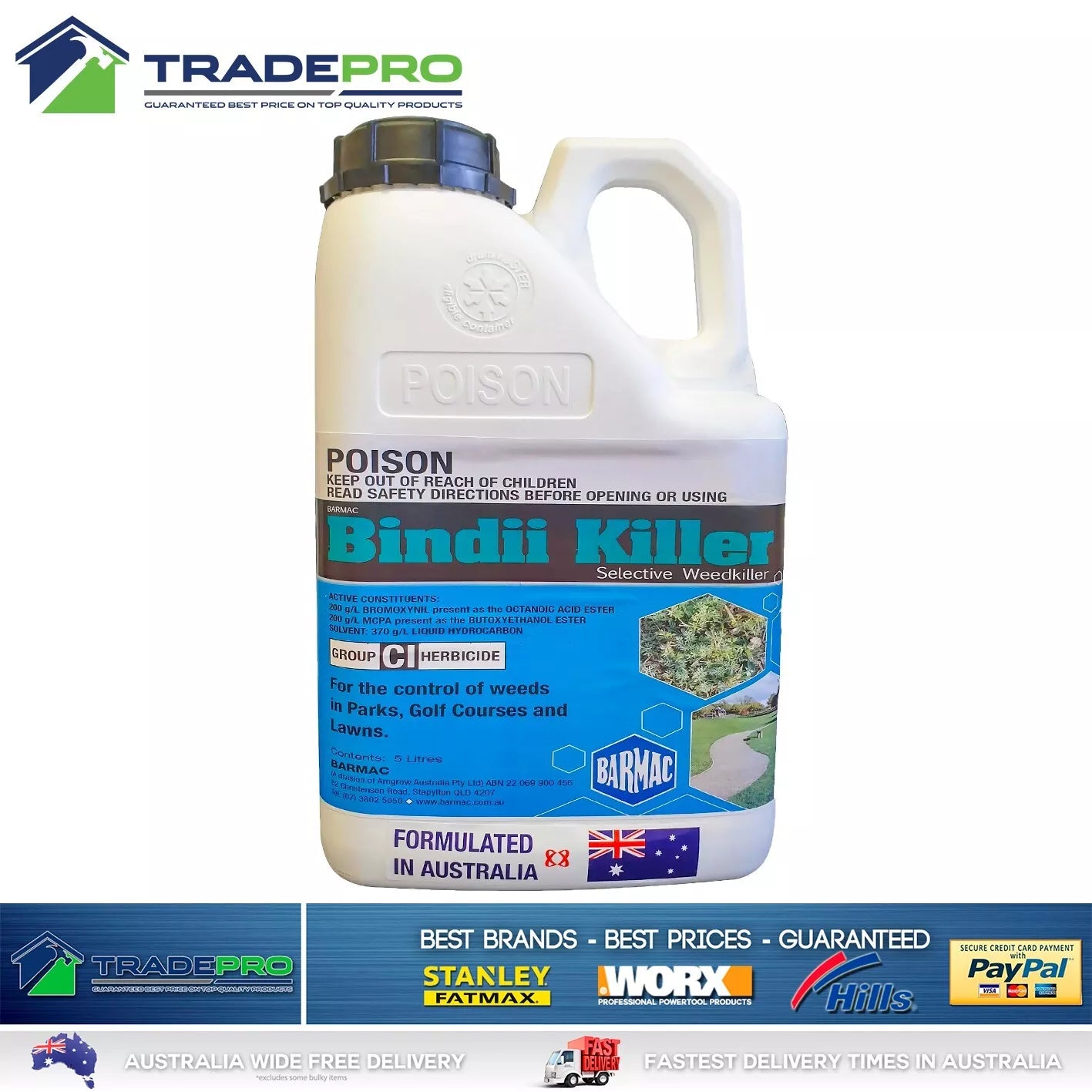 Bin-Die 5Ltr Clover Oxalis Bindi Killer 5L Selective Lawn Weed Kill Buffalo Safe
