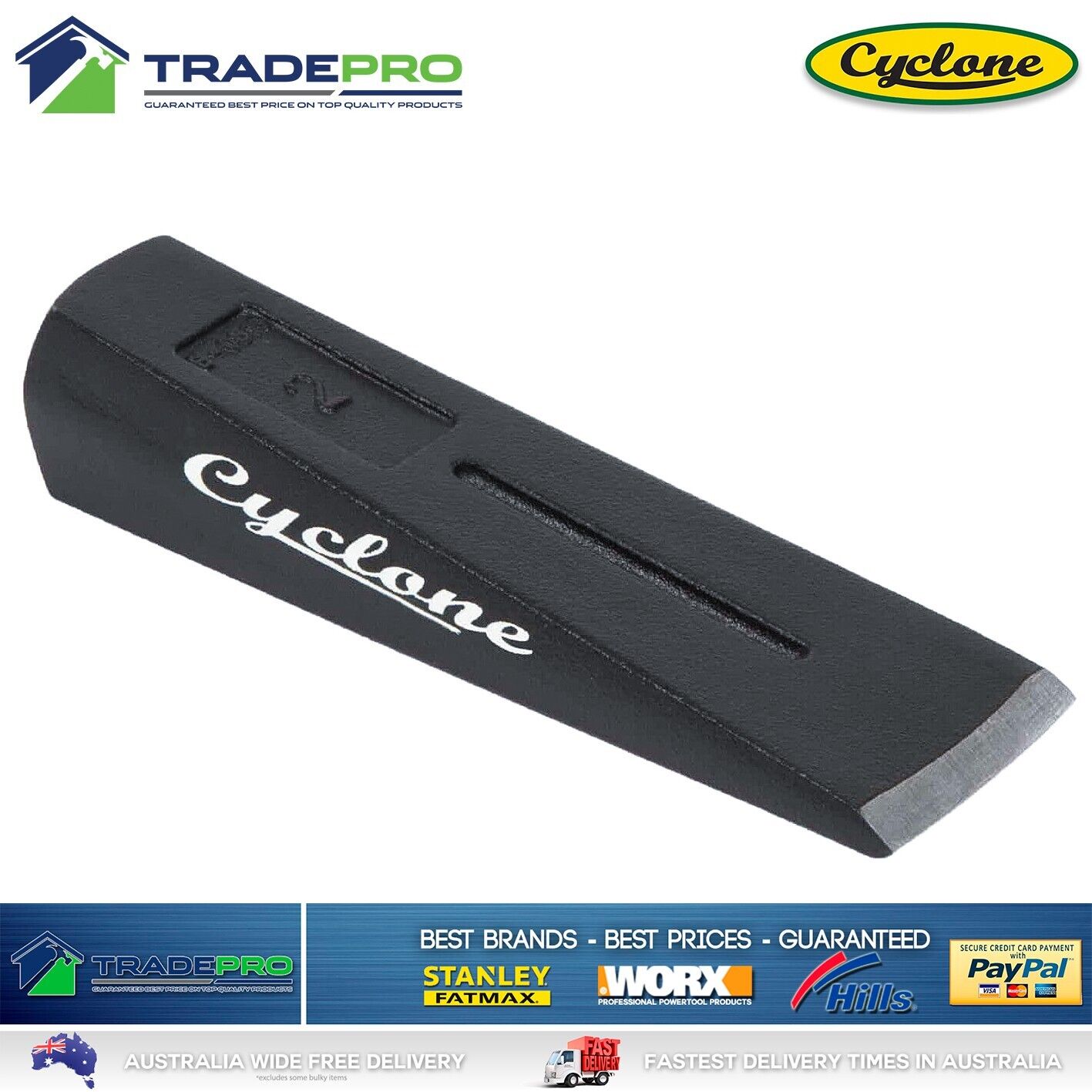Cyclone Splitting Wedge .9kg 2lb Wood Firewood Splitter Forged Steel Axe PRO