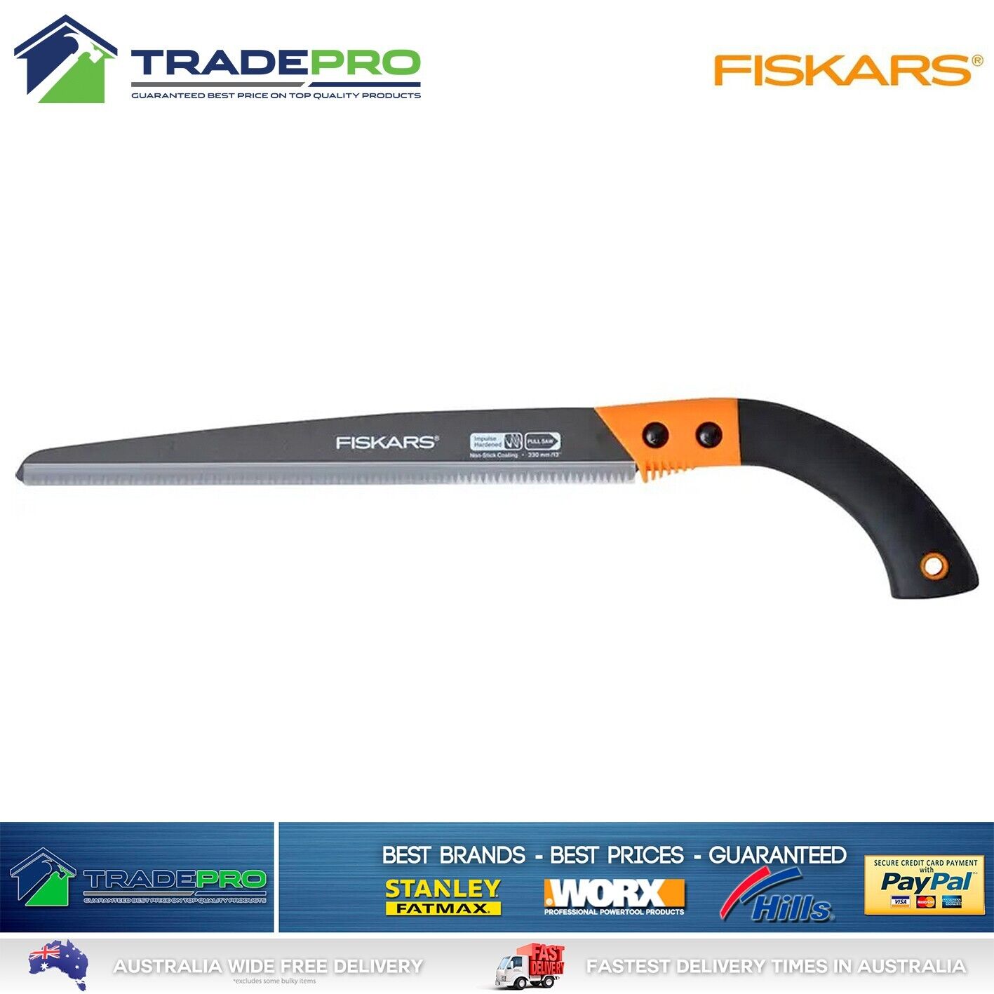 Fiskars Fixed Blade Garden Pull Saw 33cm Garden Pruning Razor Sharp Pruning Tool