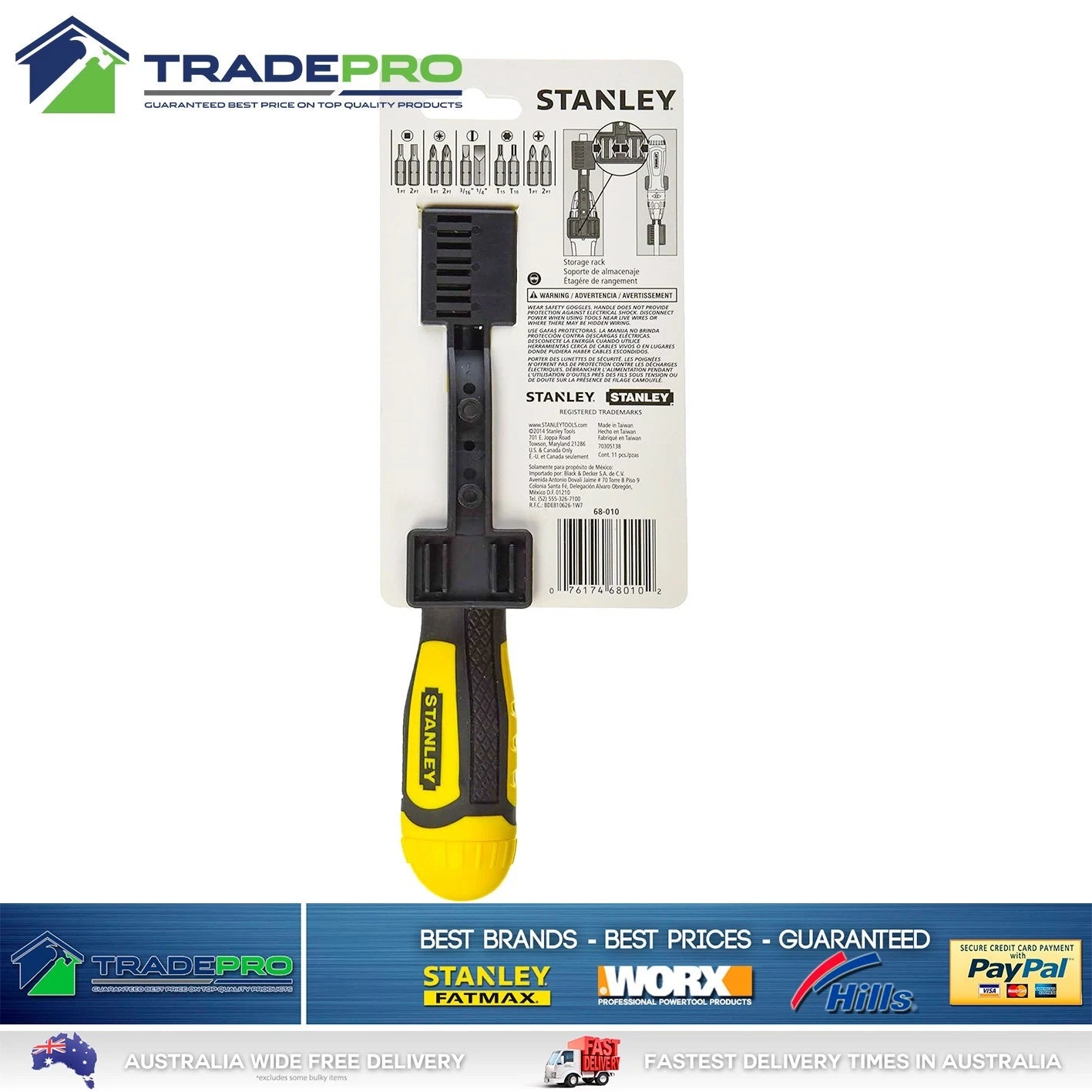 Stanley Multibit Ratchet Screwdriver 10pc Set with PRO Cushion Grip & Bit Holder