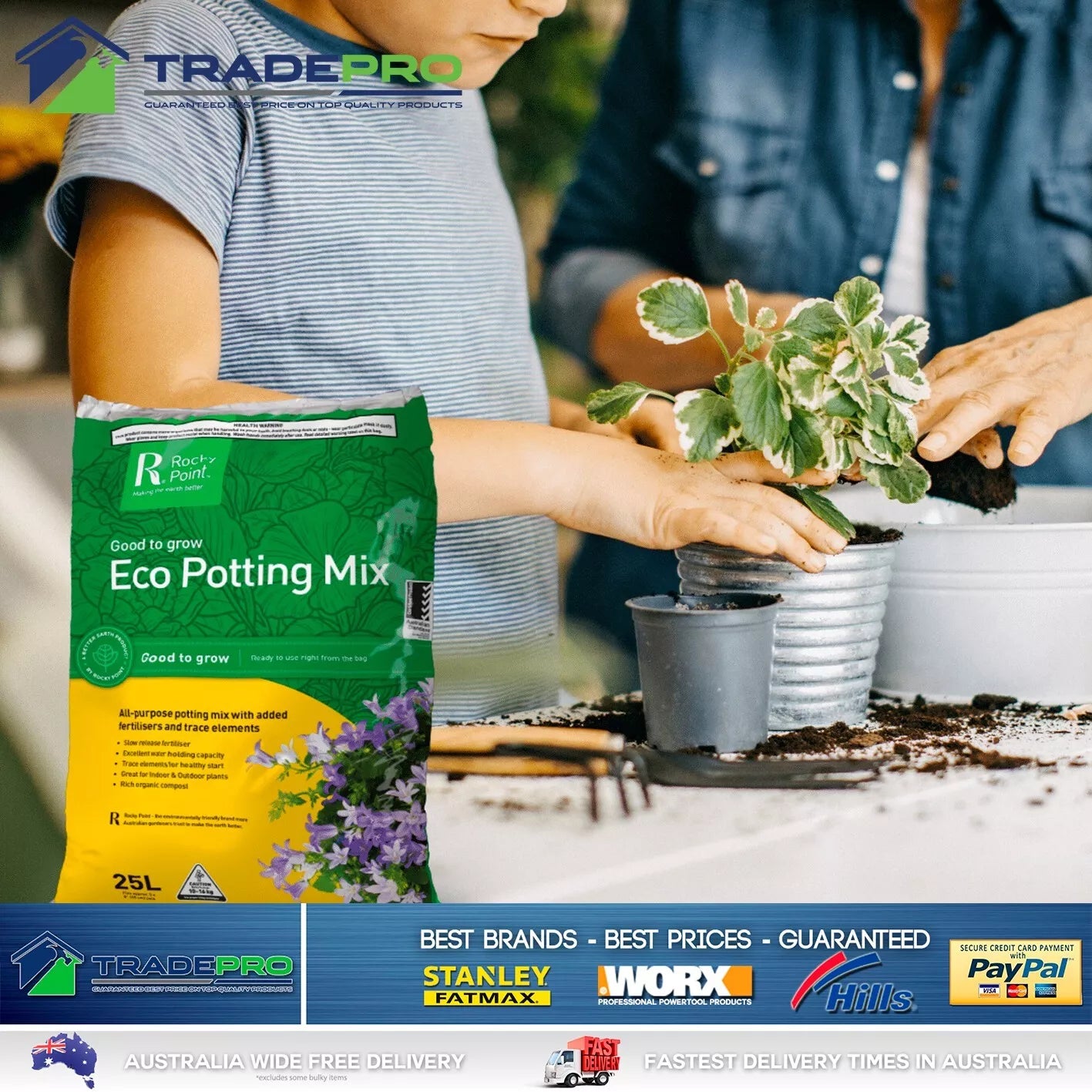 Potting Mix 25L RockyPoint ECO Soil Conditioner Organic Plants Pot Tub Garden