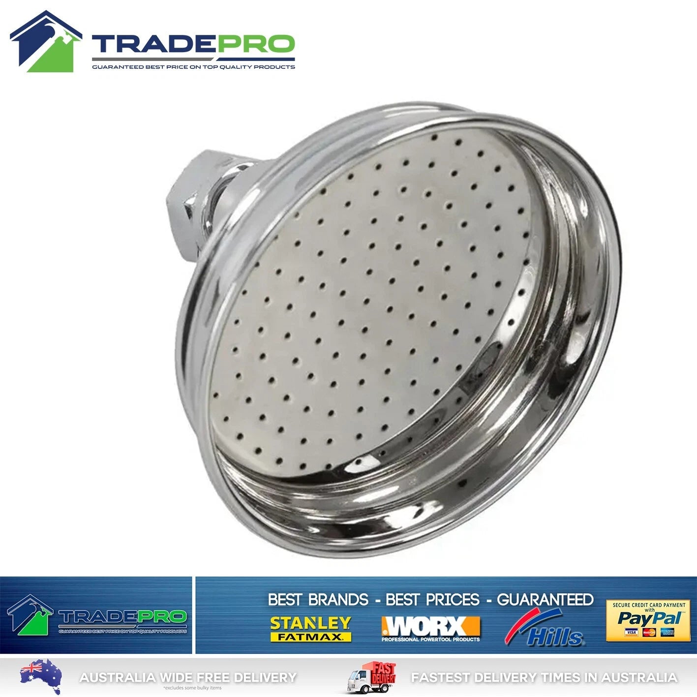 Shower Head & Arm Kit 100mm Chrome EZYFIT All Directional WELS & Ball Joint