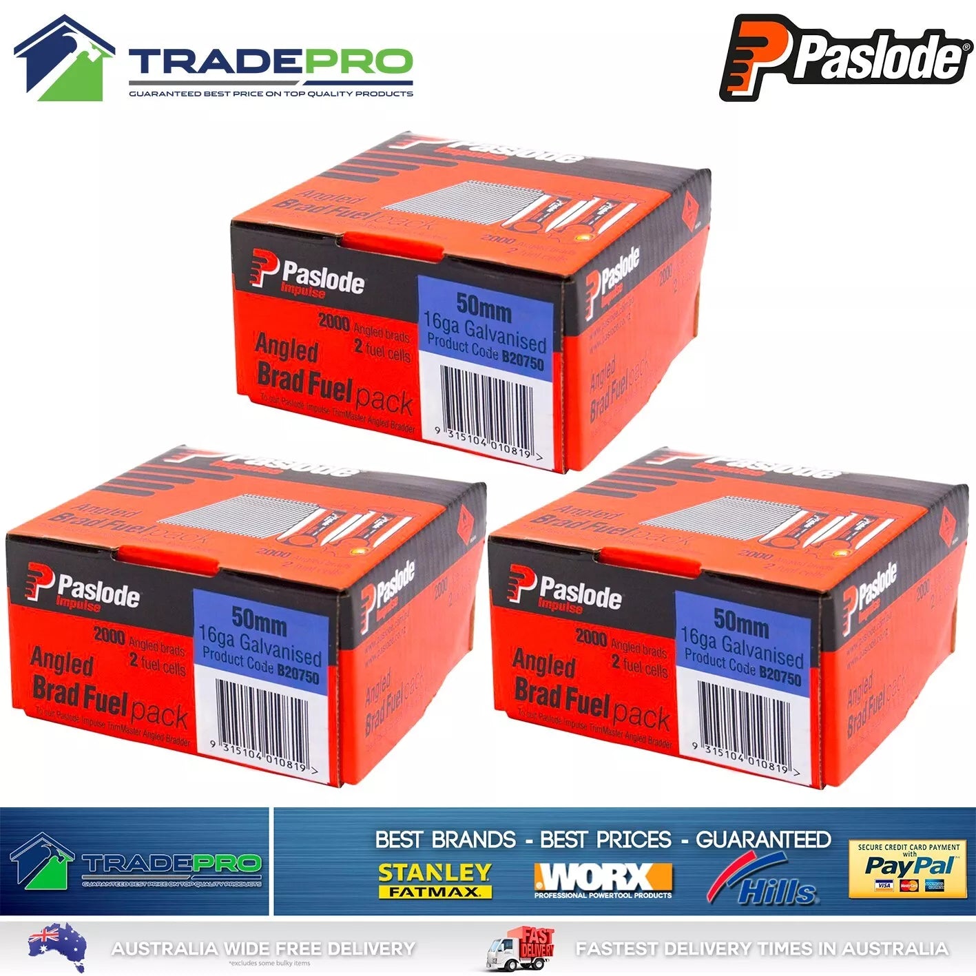 Paslode Genuine Impulse Trimmaster 50mm 2000 16 Gauge Angled Nails & 2x Gas