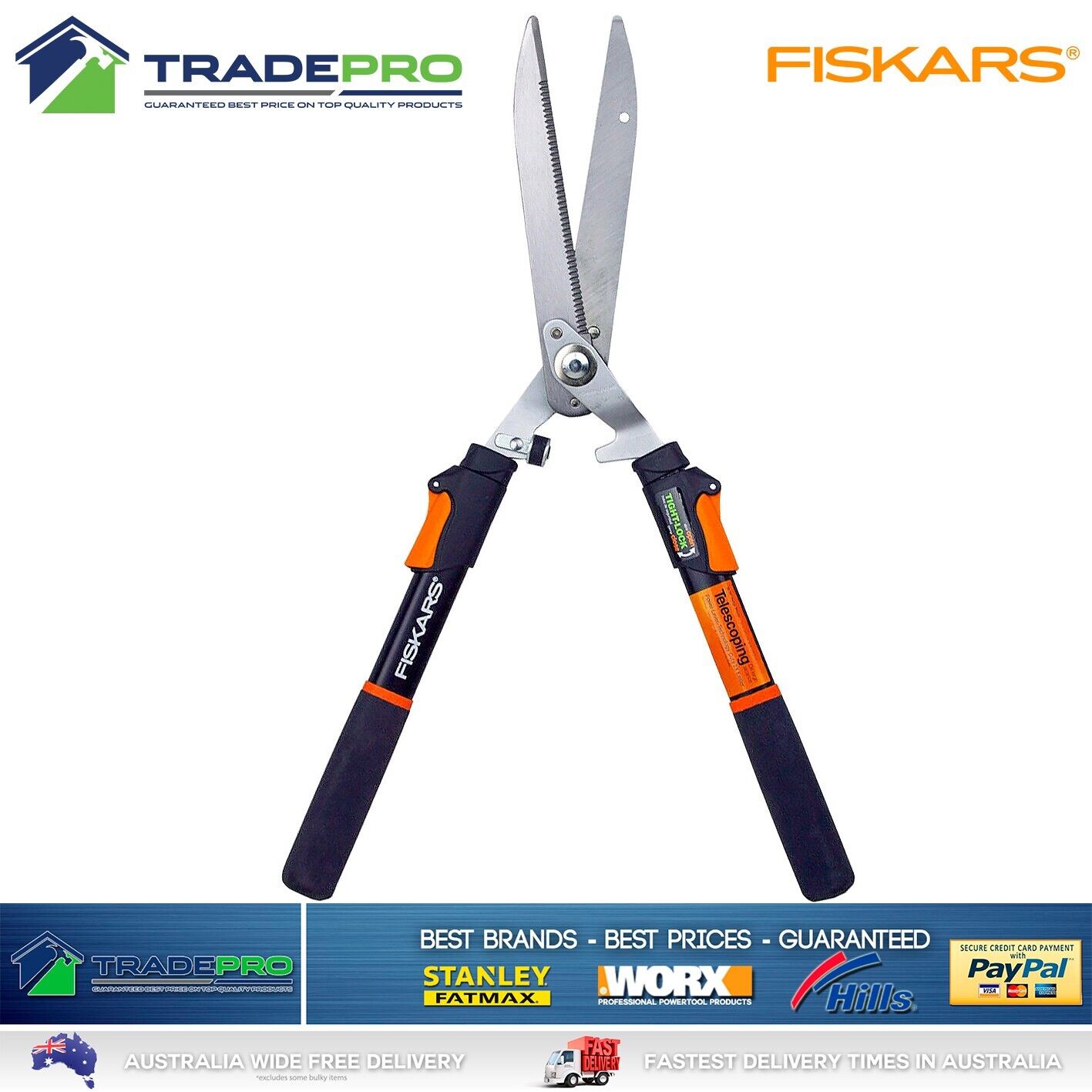 Fiskars Hedge Shears Telescopic Handles Power Lever Garden 83cm Gator-Blade PRO