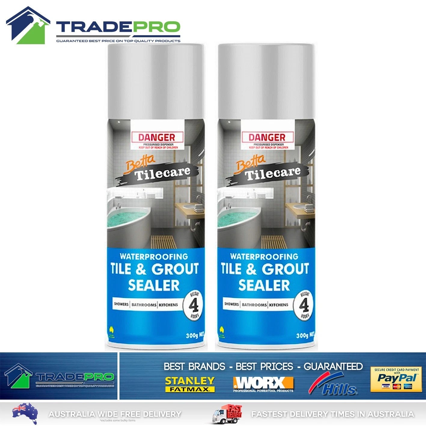 2x Tile & Grout Spray Sealer Sealant 300g Bondall Water Resist Seal Protect