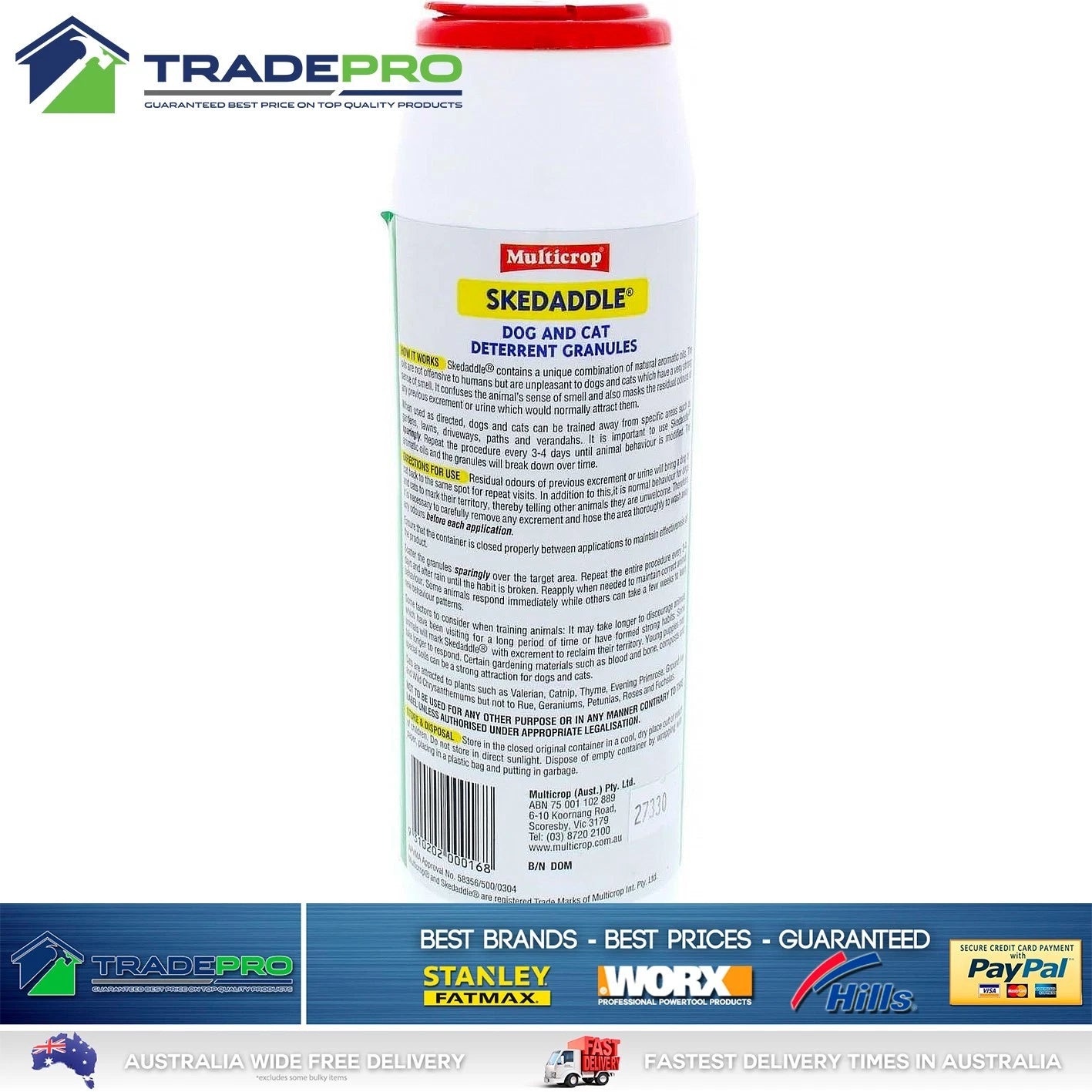2x Dog & Cat Repellent 500g Multicrop Skedaddle Safe for Pets Keep Off Grass