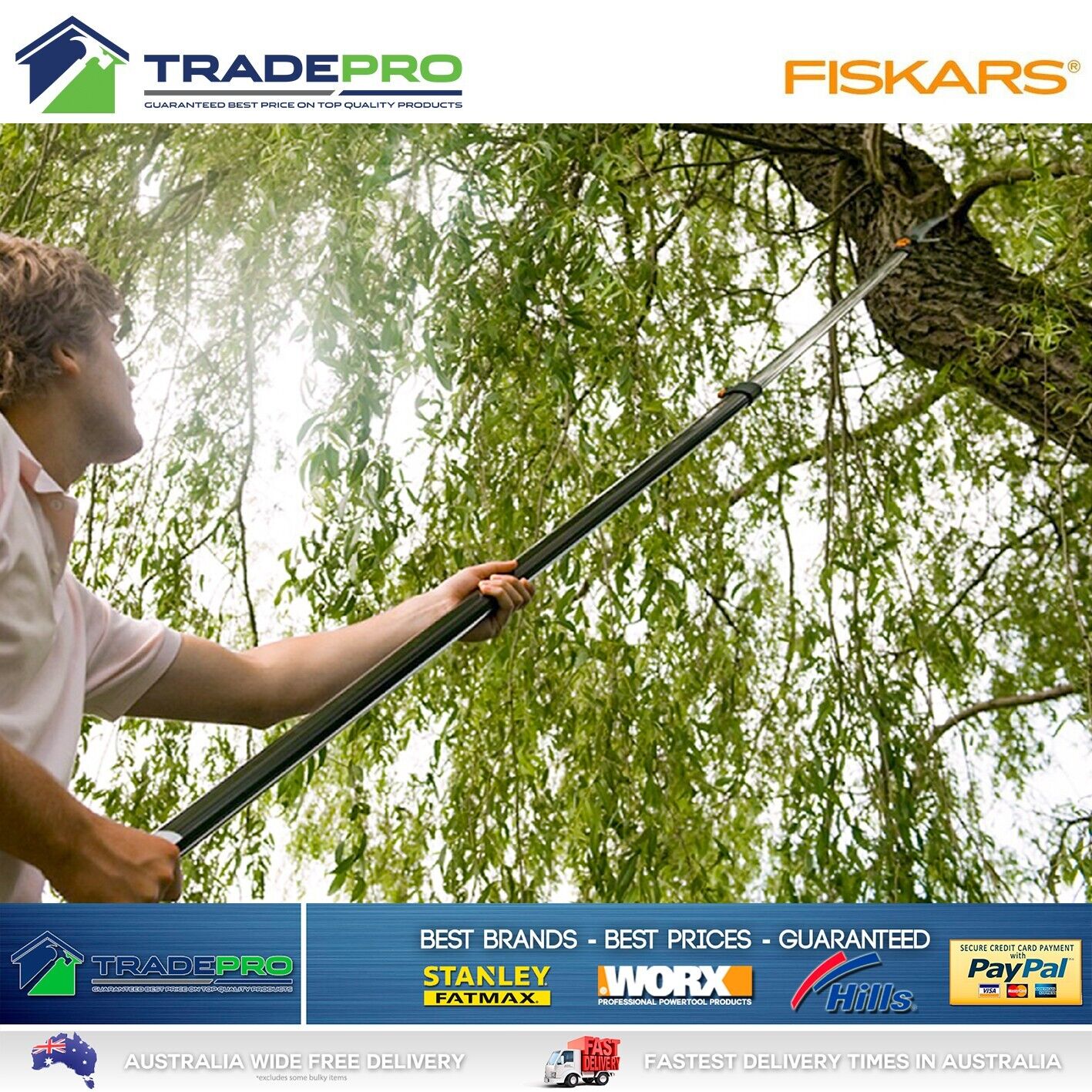 Fiskars Telescopic 4.5m Palm Tree Long Reach Curved Pole Saw Trimmer Pruner Cut