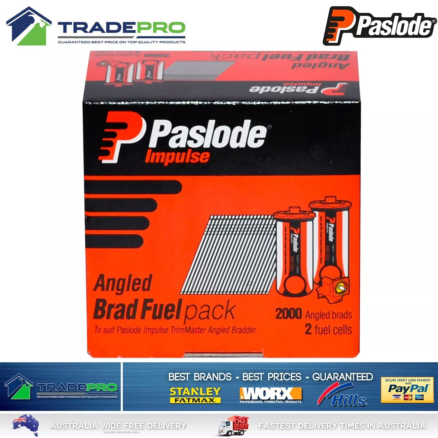 Paslode Genuine Impulse Trimmaster 38mm 2000 16 Gauge Angled Nails & 2x Gas