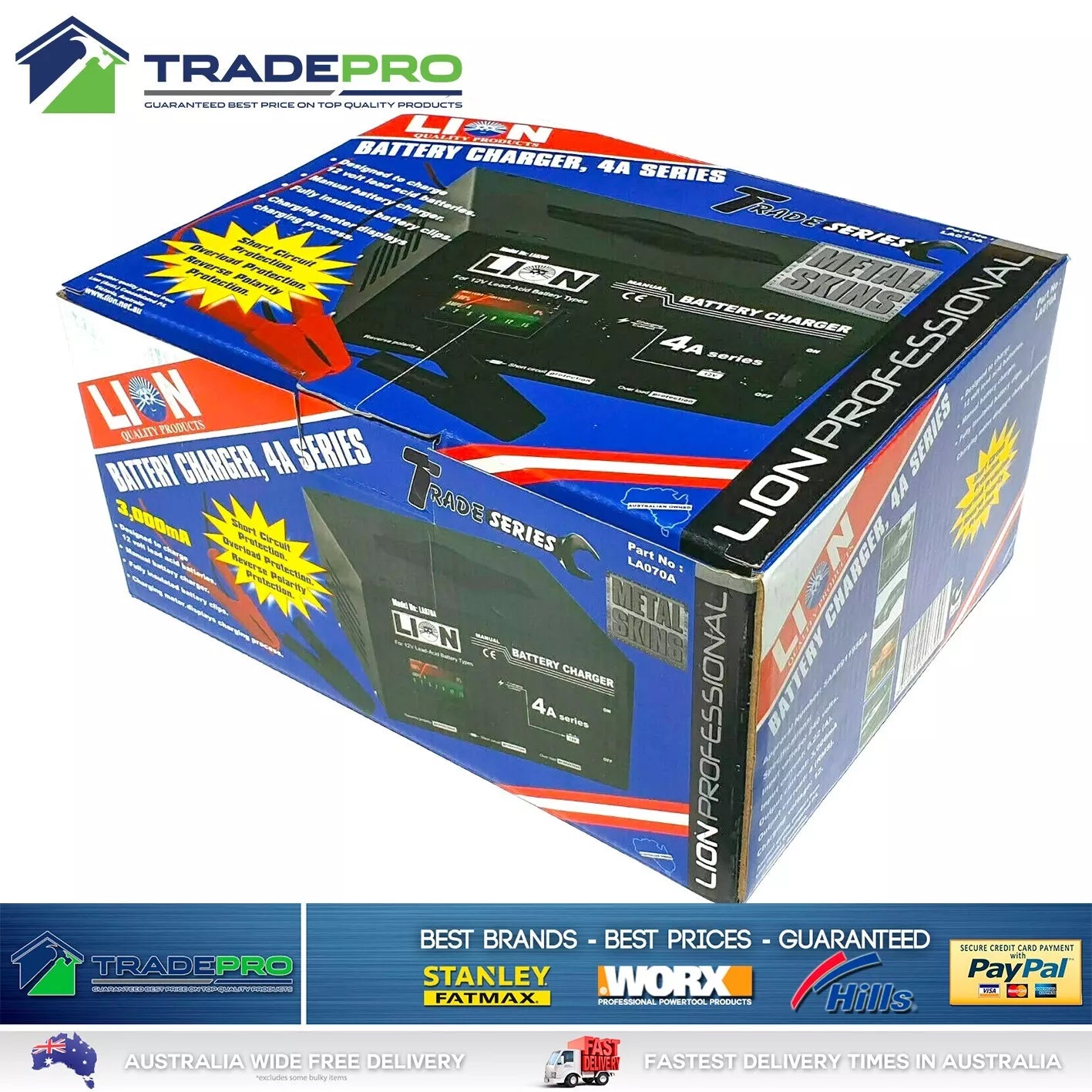 Battery Charger PRO 12V 4 Amp Arlec Style Auto Car Bike Trickle Charge Lion