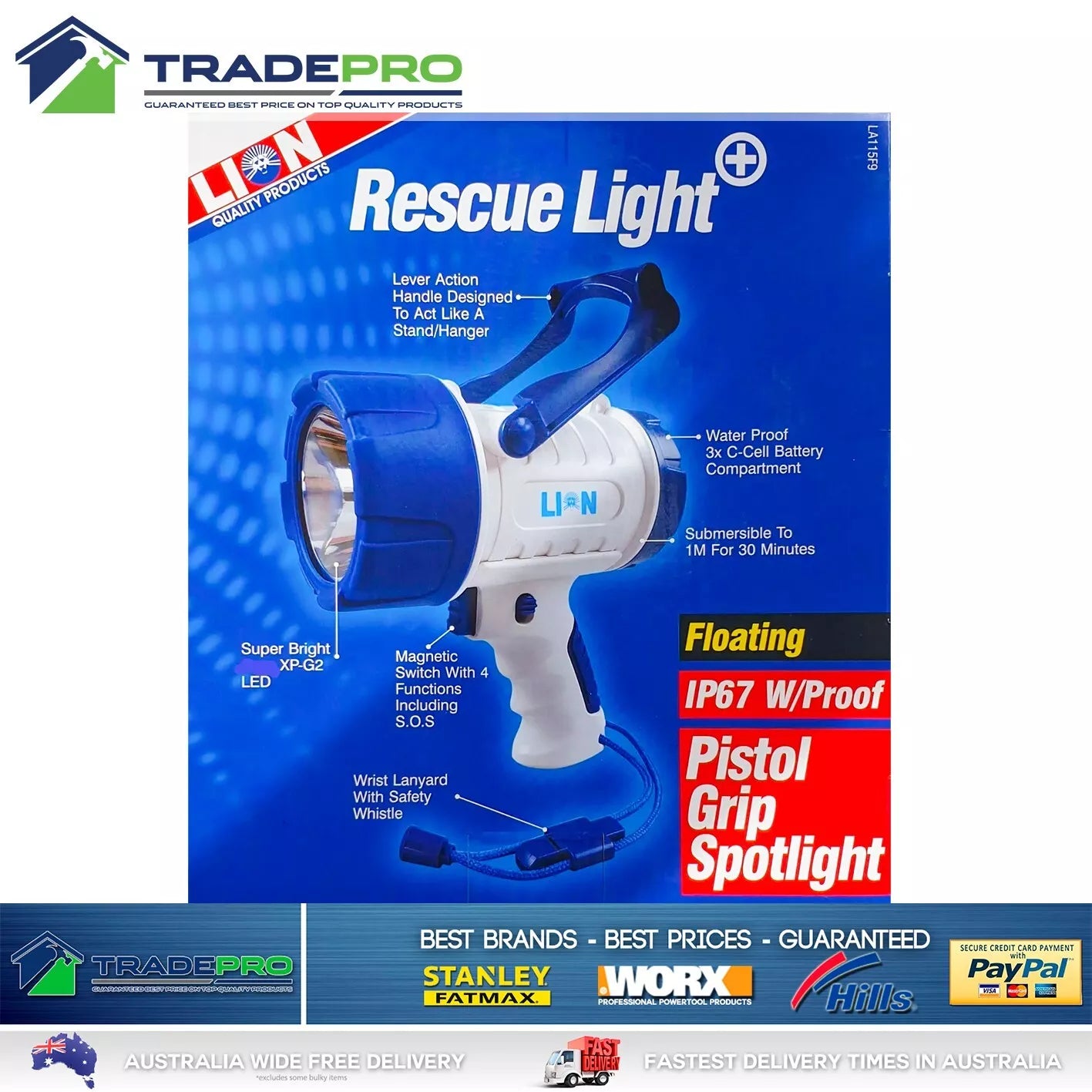 Spotlight Rechargeable LED Cree 350Lumen Waterproof Spot Light Lion Hand Torch