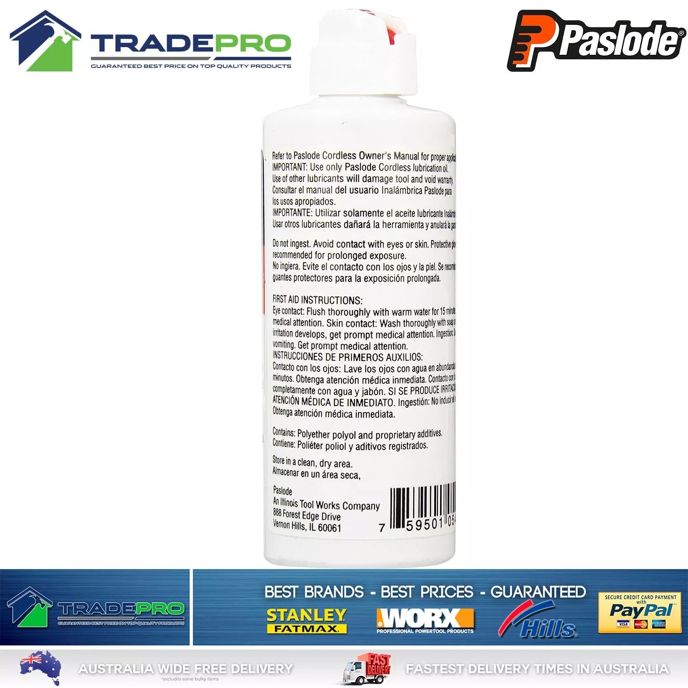 Paslode Genuine Oil 118ml 4oz Lubricating Impulse Pneumatic Nailer Nail Guns