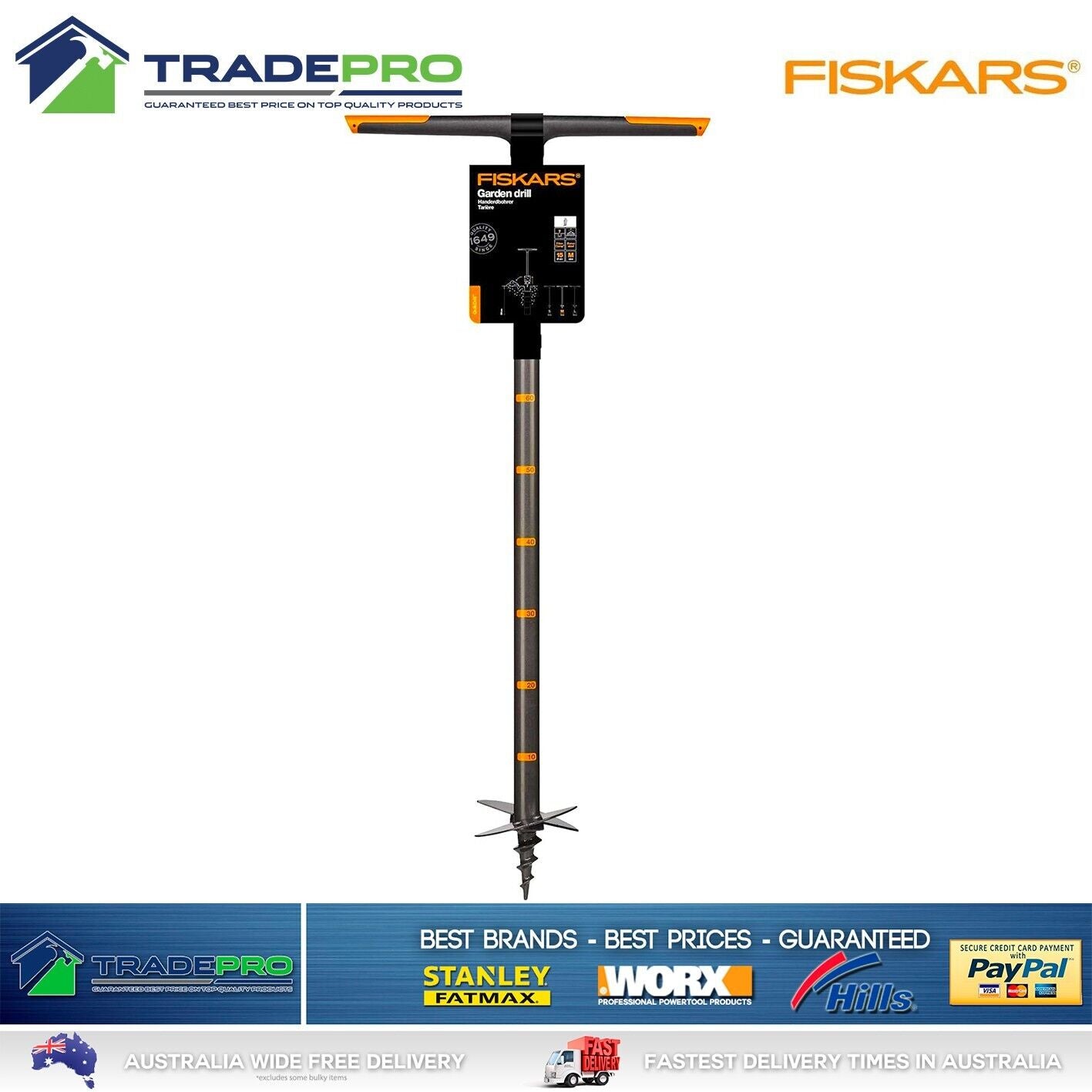 Fiskars Garden Hole Digger 150mm Spiral Plant Auger Earth Planter Quick Drill