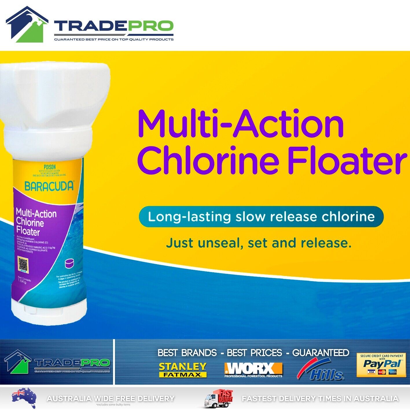 Pool Tablets & Floater PRO Monthly Chlorine 1.6kg Baracuda Multi Action Water