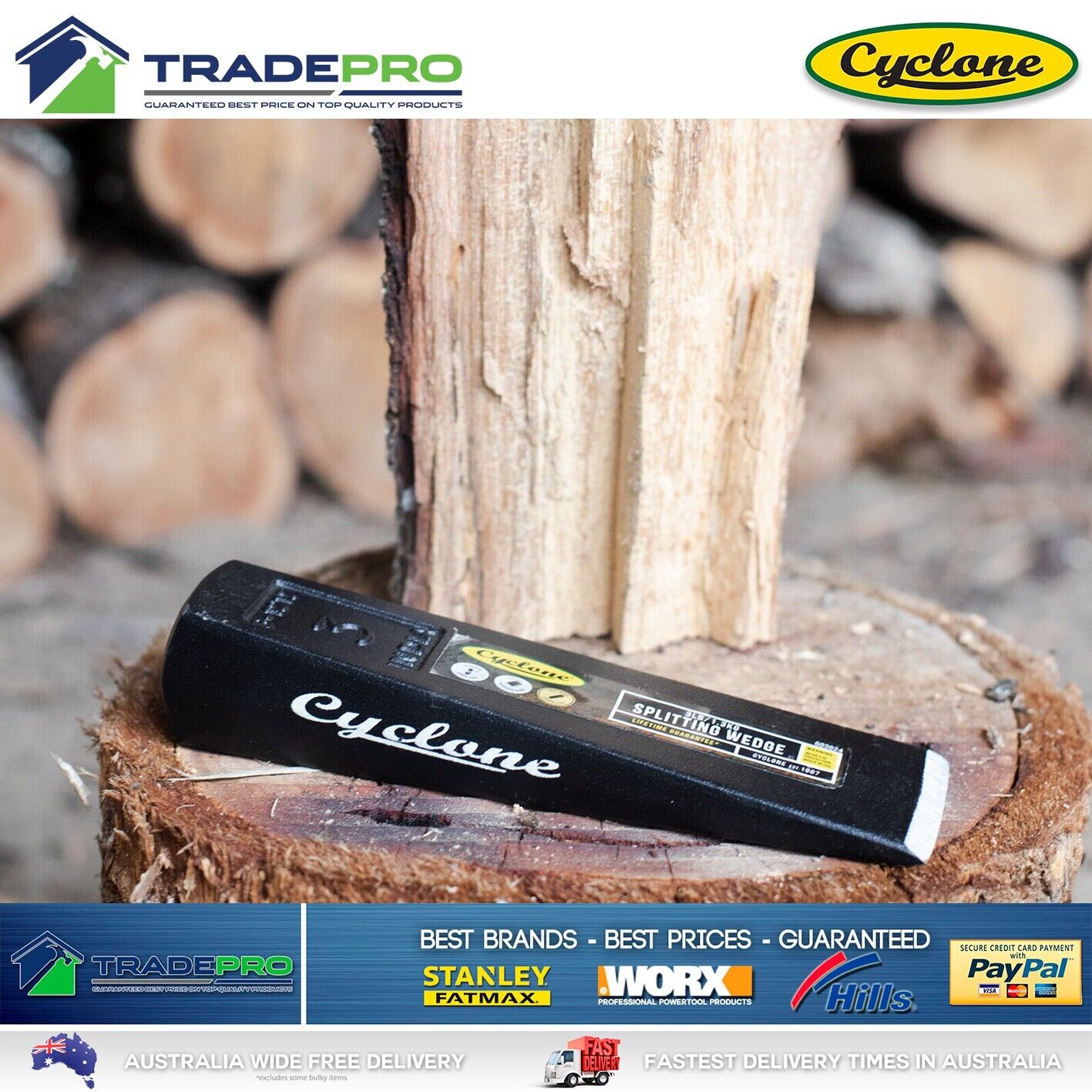 Cyclone Splitting Wedge 1.3kg 3lb Wood Firewood Splitter Forged Steel Axe