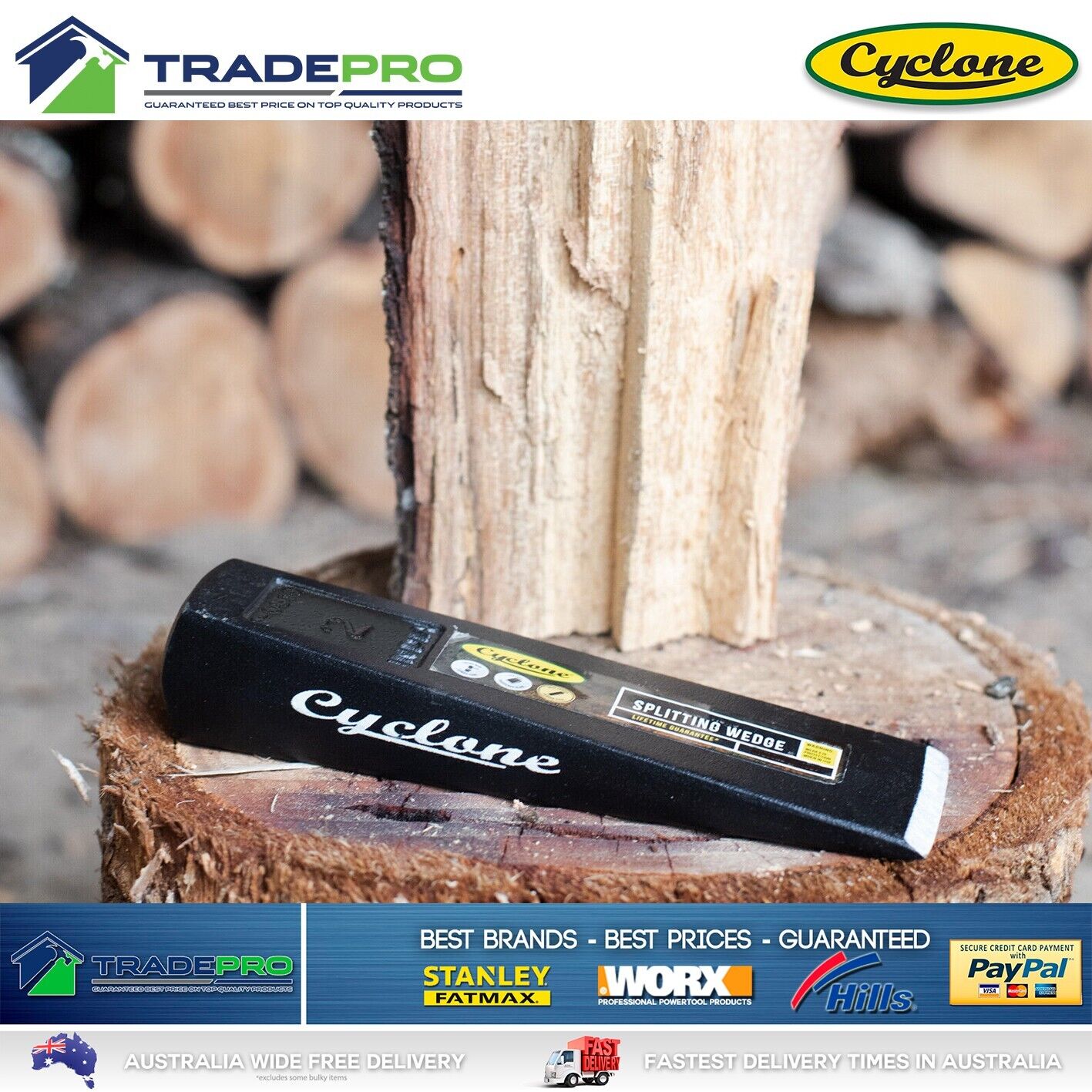 Cyclone Splitting Wedge .9kg 2lb Wood Firewood Splitter Forged Steel Axe PRO