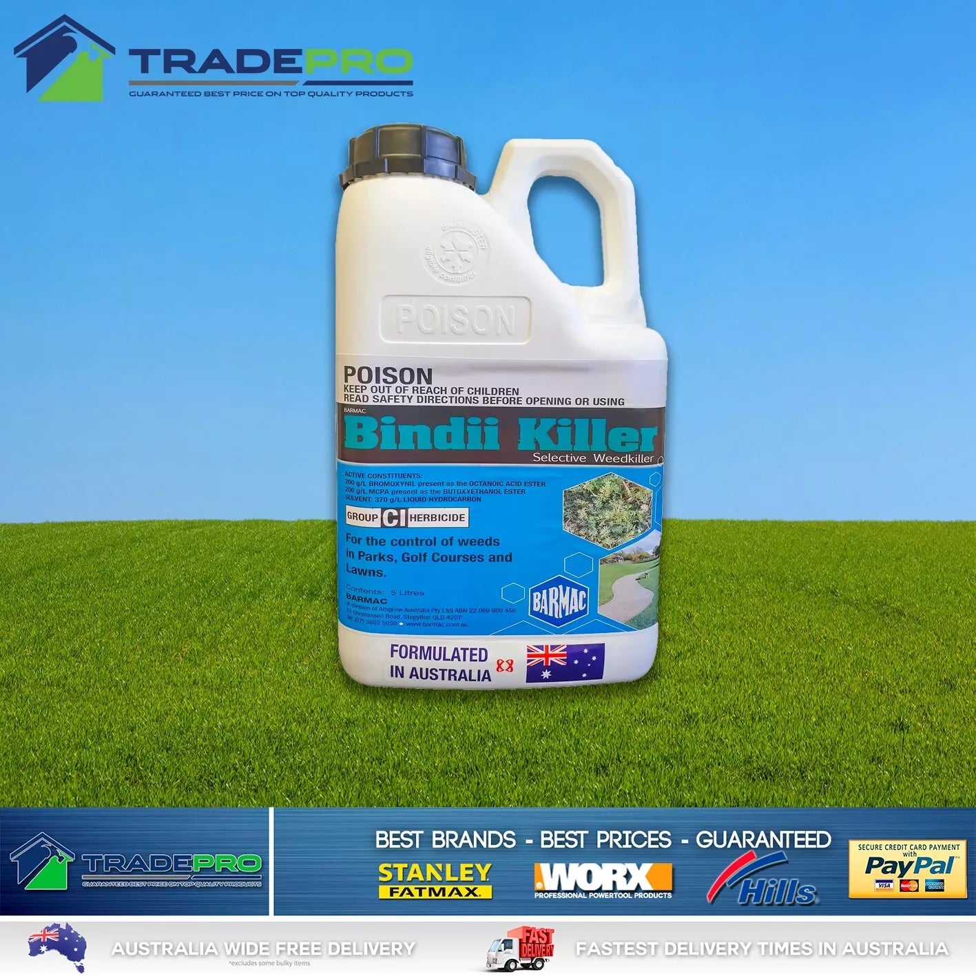 Bin-Die 5Ltr Clover Oxalis Bindi Killer 5L Selective Lawn Weed Kill Buffalo Safe