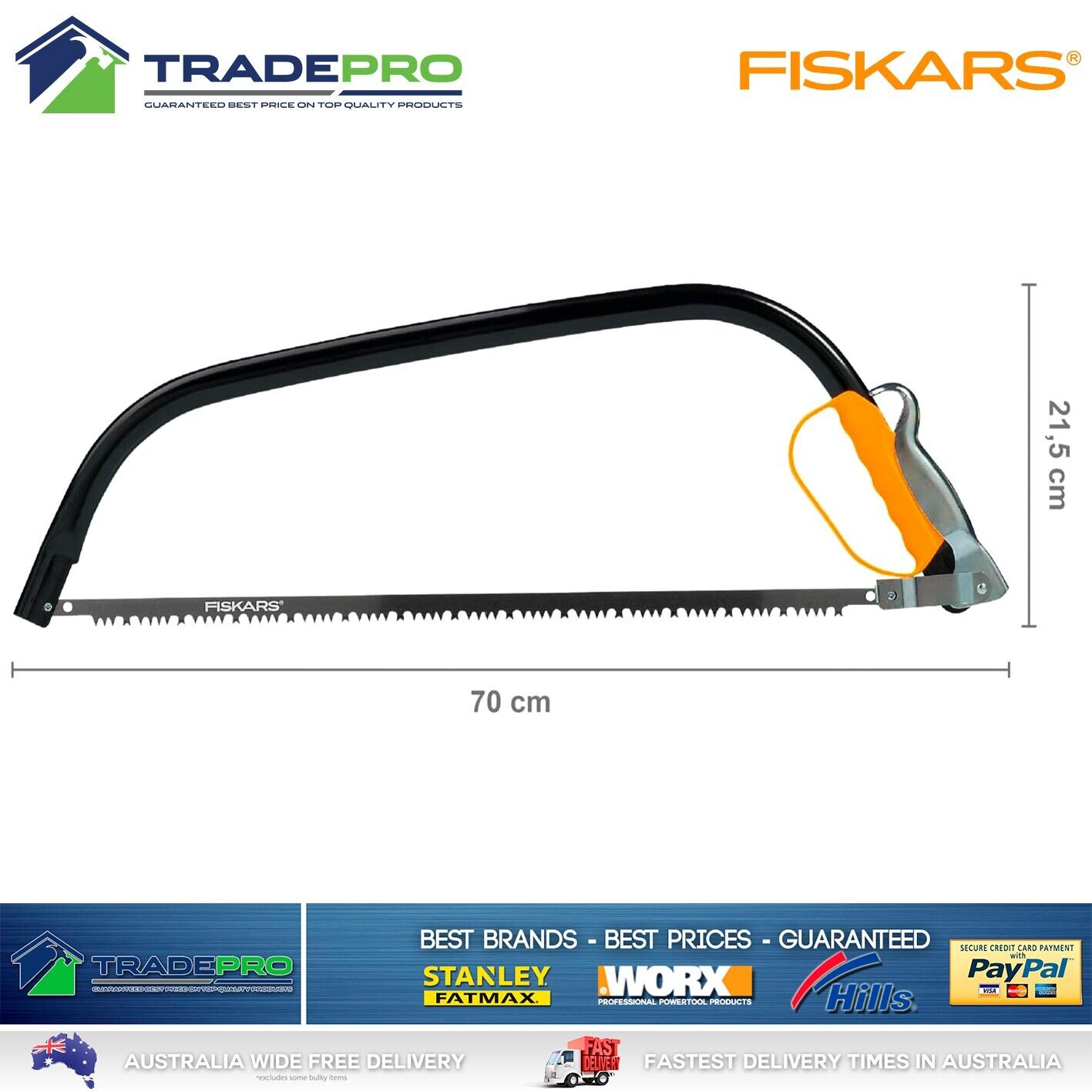 Fiskars Bowsaw 600mm 24" PRO Wood Hardpoint Bow Saw Pruning Tree Timber