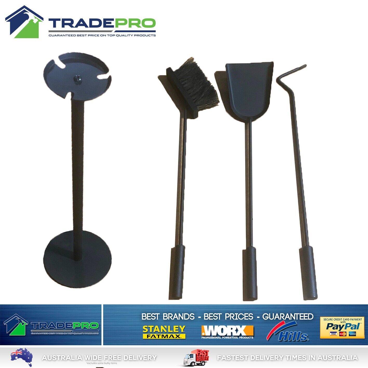Fireplace Tool Set Fire Place Kit Poker Brush Shovel Stand Stove Burner PRO