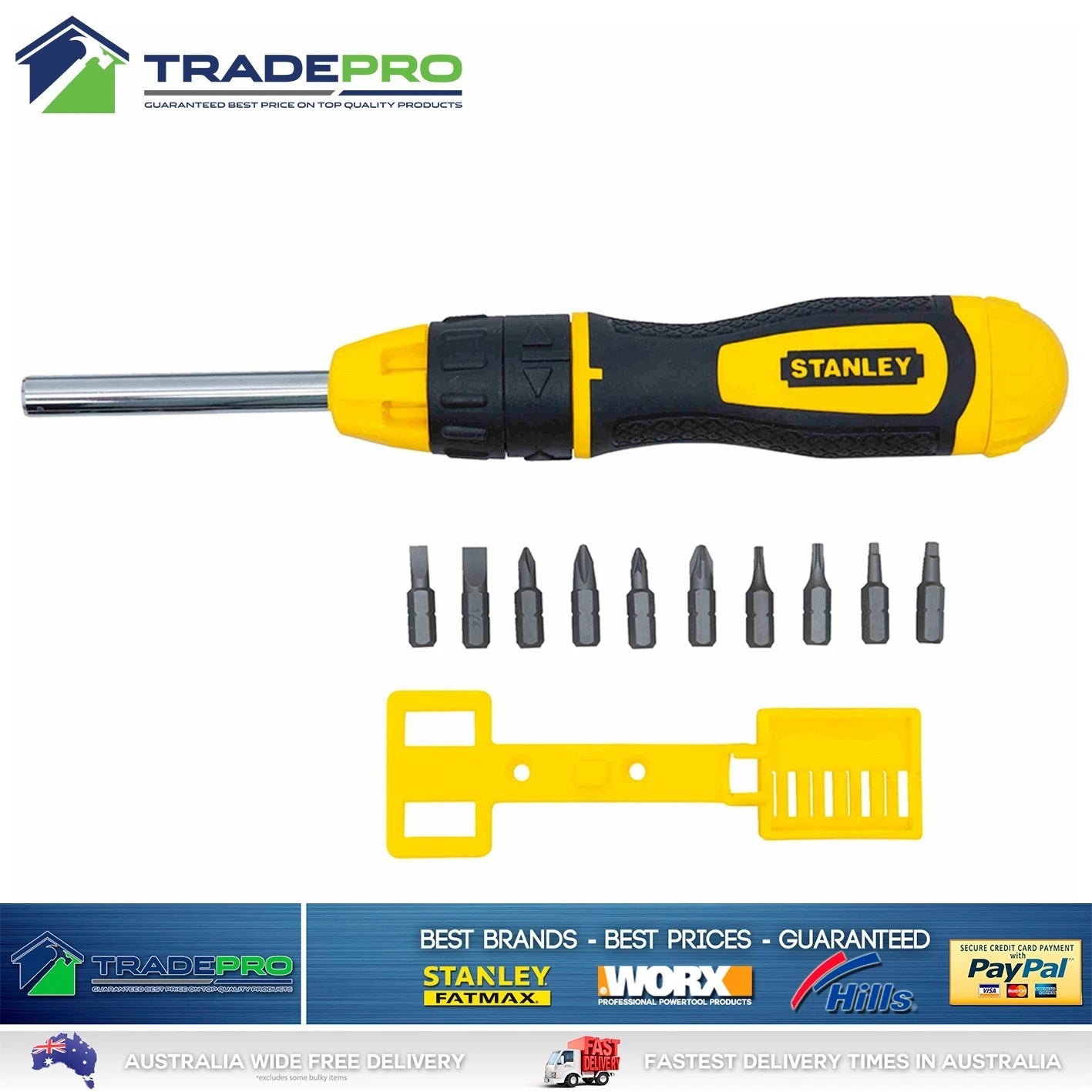 Stanley Multibit Ratchet Screwdriver 10pc Set with PRO Cushion Grip & Bit Holder
